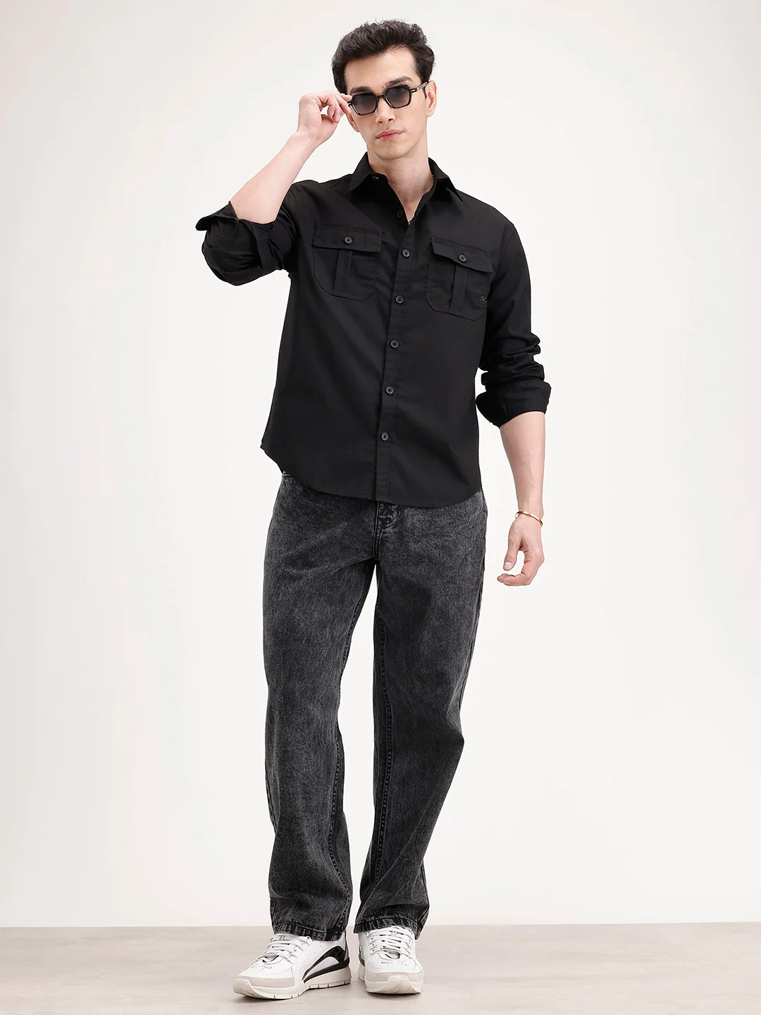 Comfort Fit Double Pocket Shirt | Black - Image 2