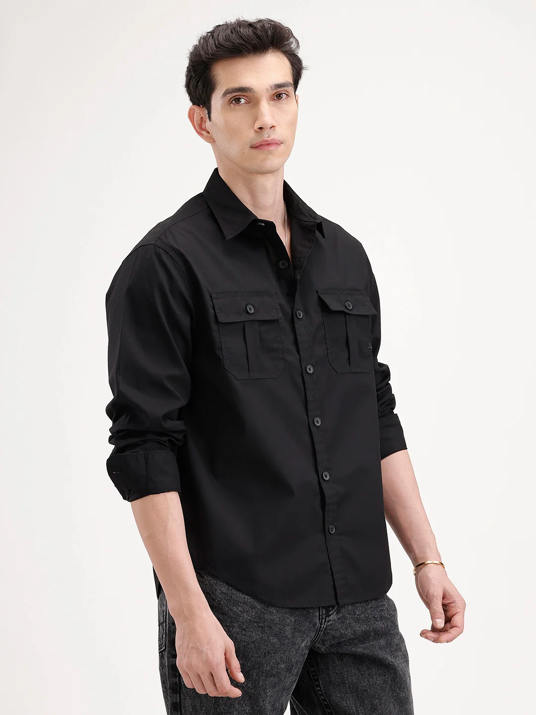 Comfort Fit Double Pocket Shirt | Black - Image 4