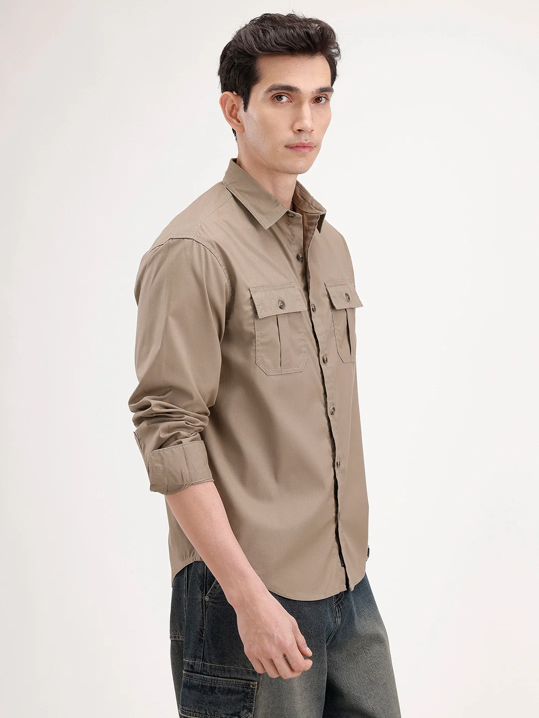 Comfort Fit Double Pocket Shirt | Khaki - Image 4