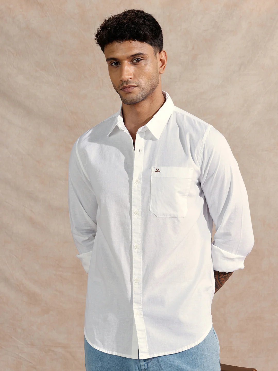 Cotton Slub Solid Shirt | White