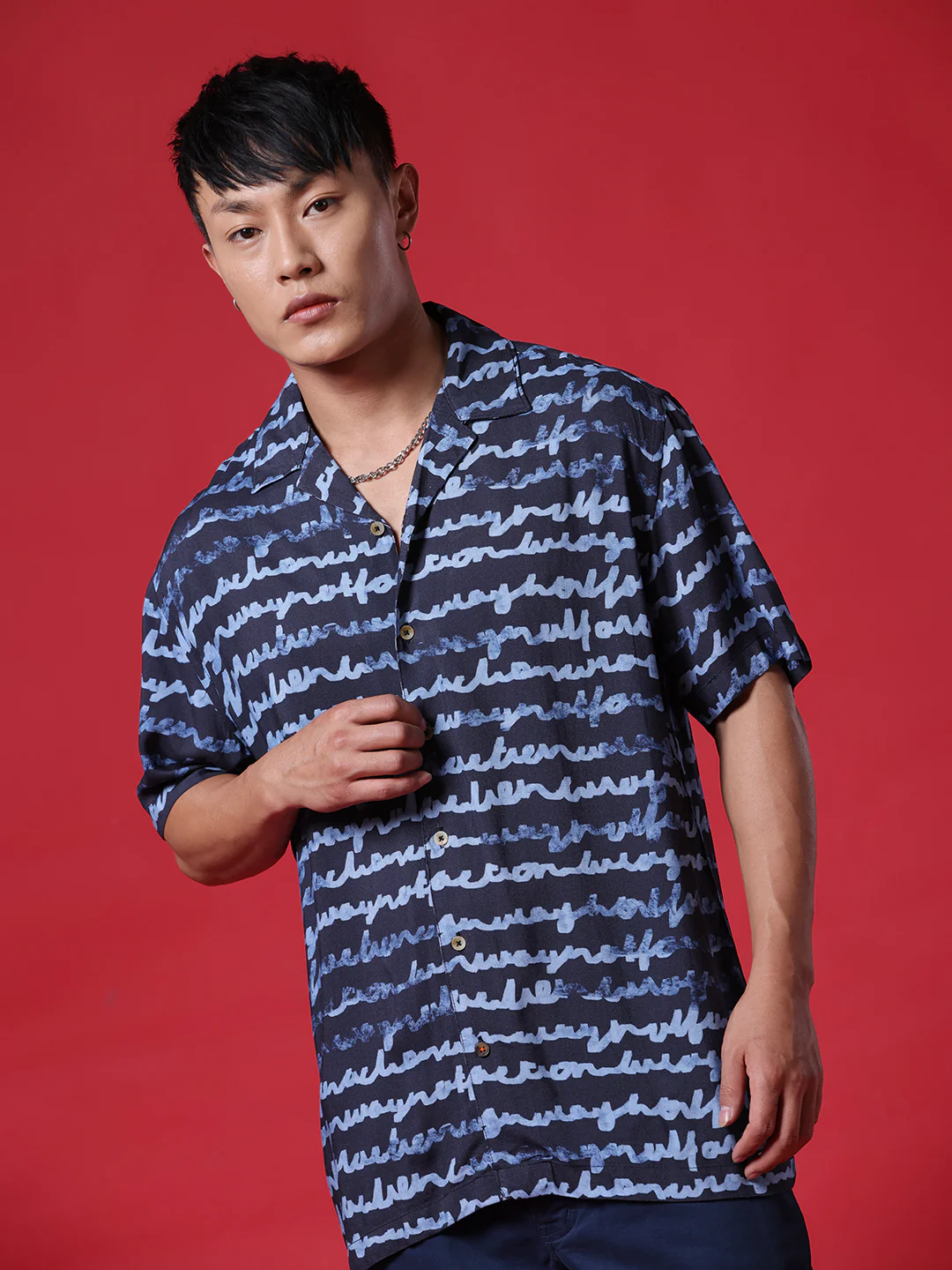 Cursive AOP Navy Shirt