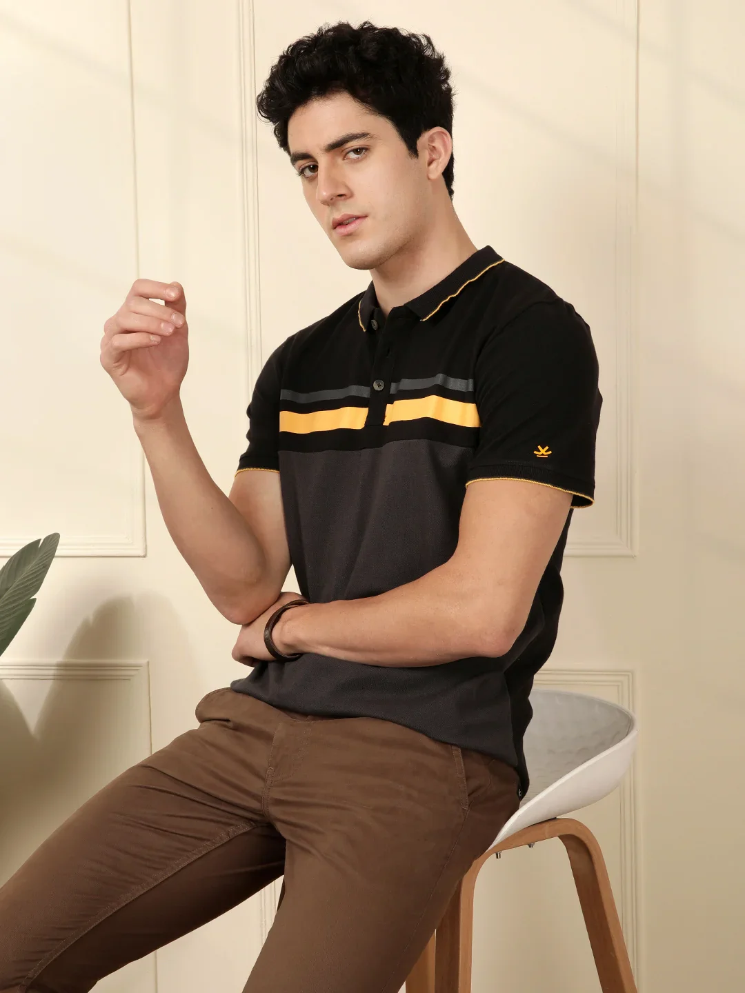Cut & Sew Printed Stripes Polo T-Shirt