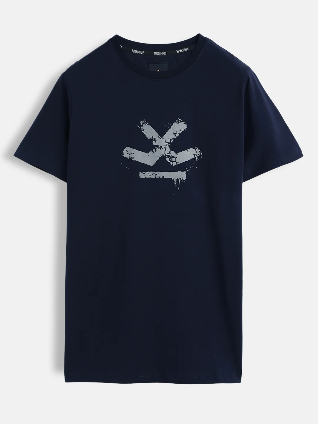 Distressed Logo Printed Slim Fit T-Shirt | Navy Blue