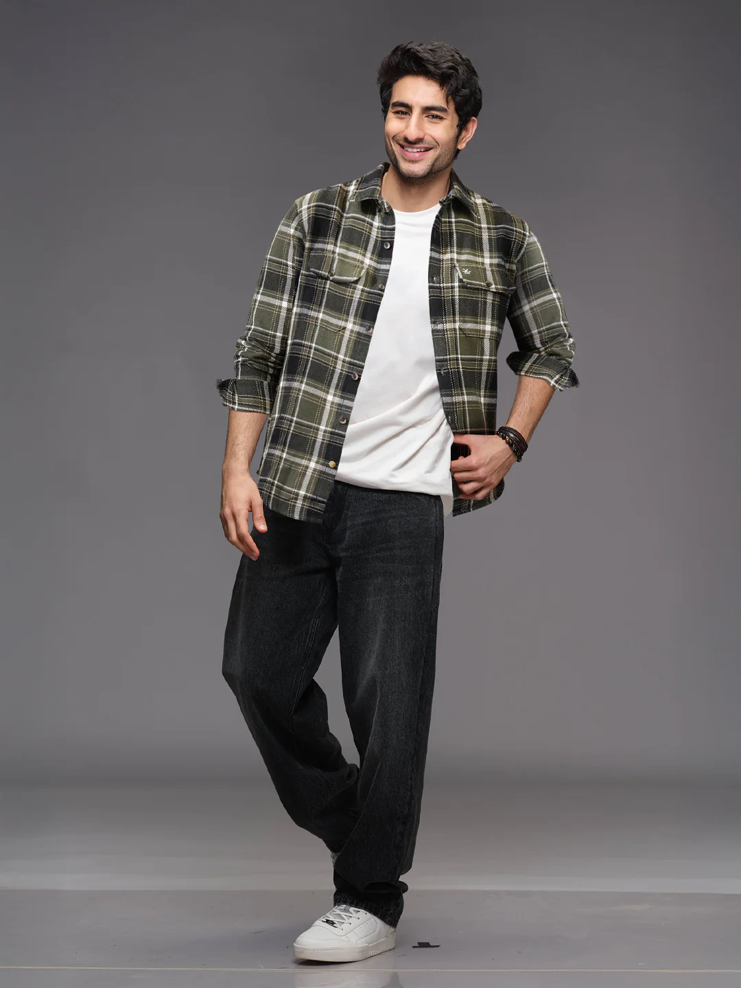 Double Pocket Checked Shirt | Olive - Image 2