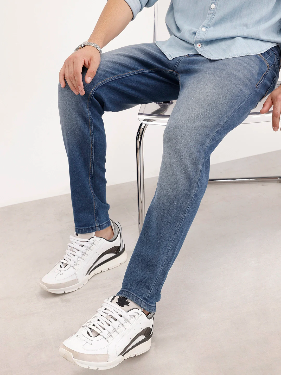 Faded Skinny Crop Denim | Blue