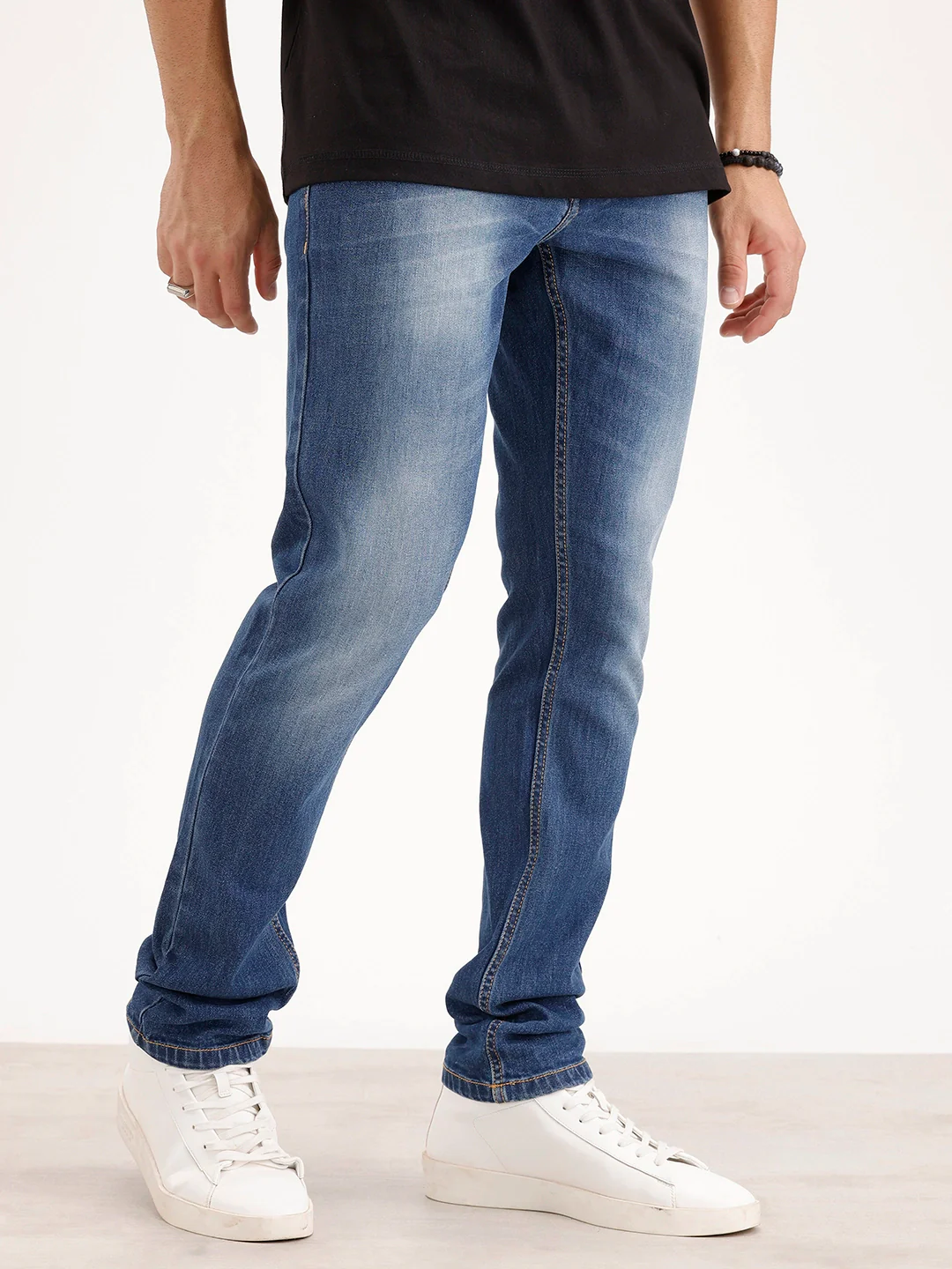 Faded Skinny Fit Denim Jeans | Dark Blue - Image 4