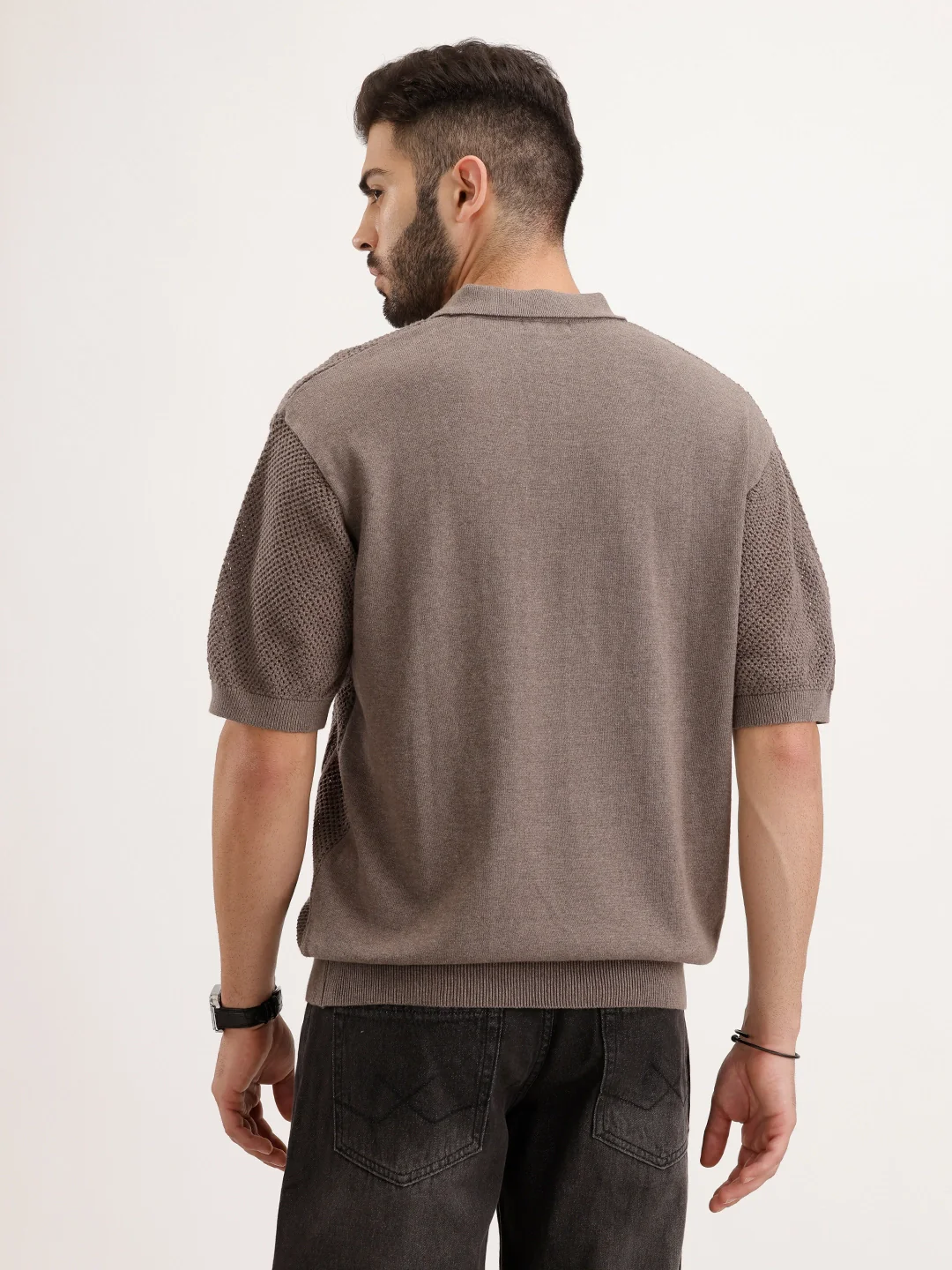 Flat Knit Oversized T-Shirt | Brown - Image 3