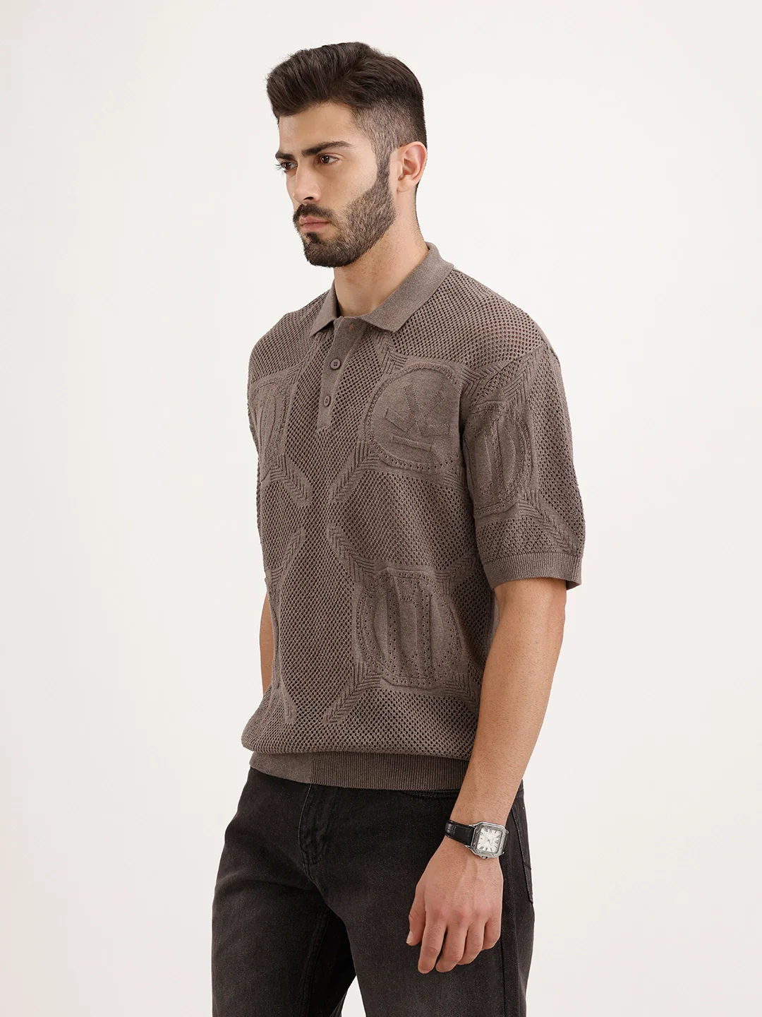 Flat Knit Oversized T-Shirt | Brown - Image 4