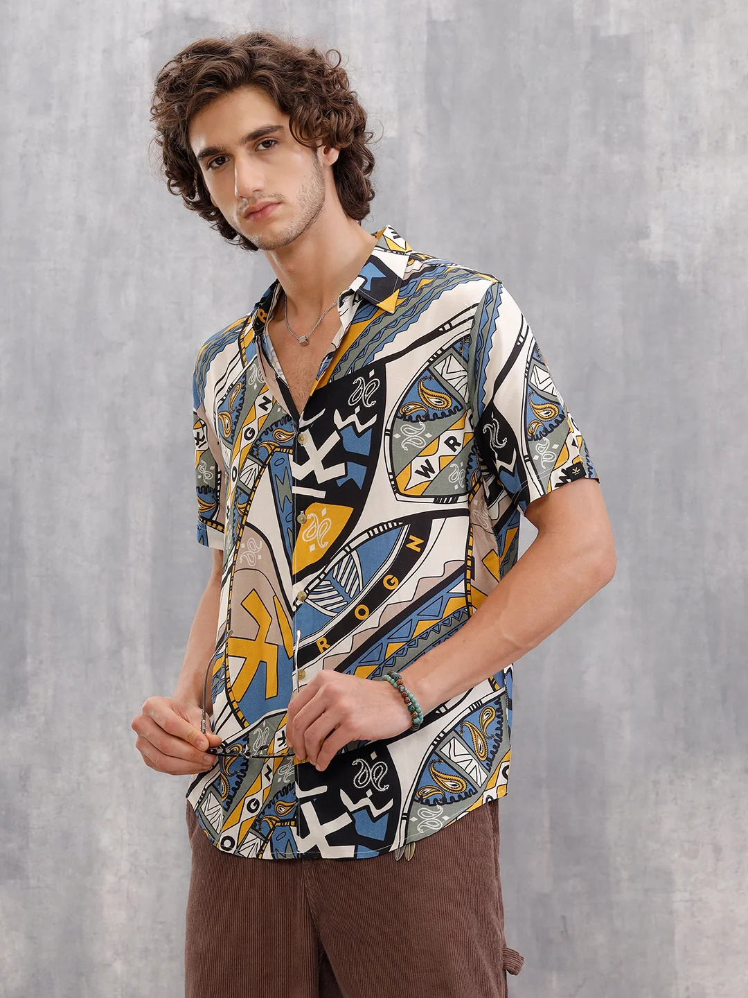 Fluid Viscose Shirt With Abstract Aop | Blue