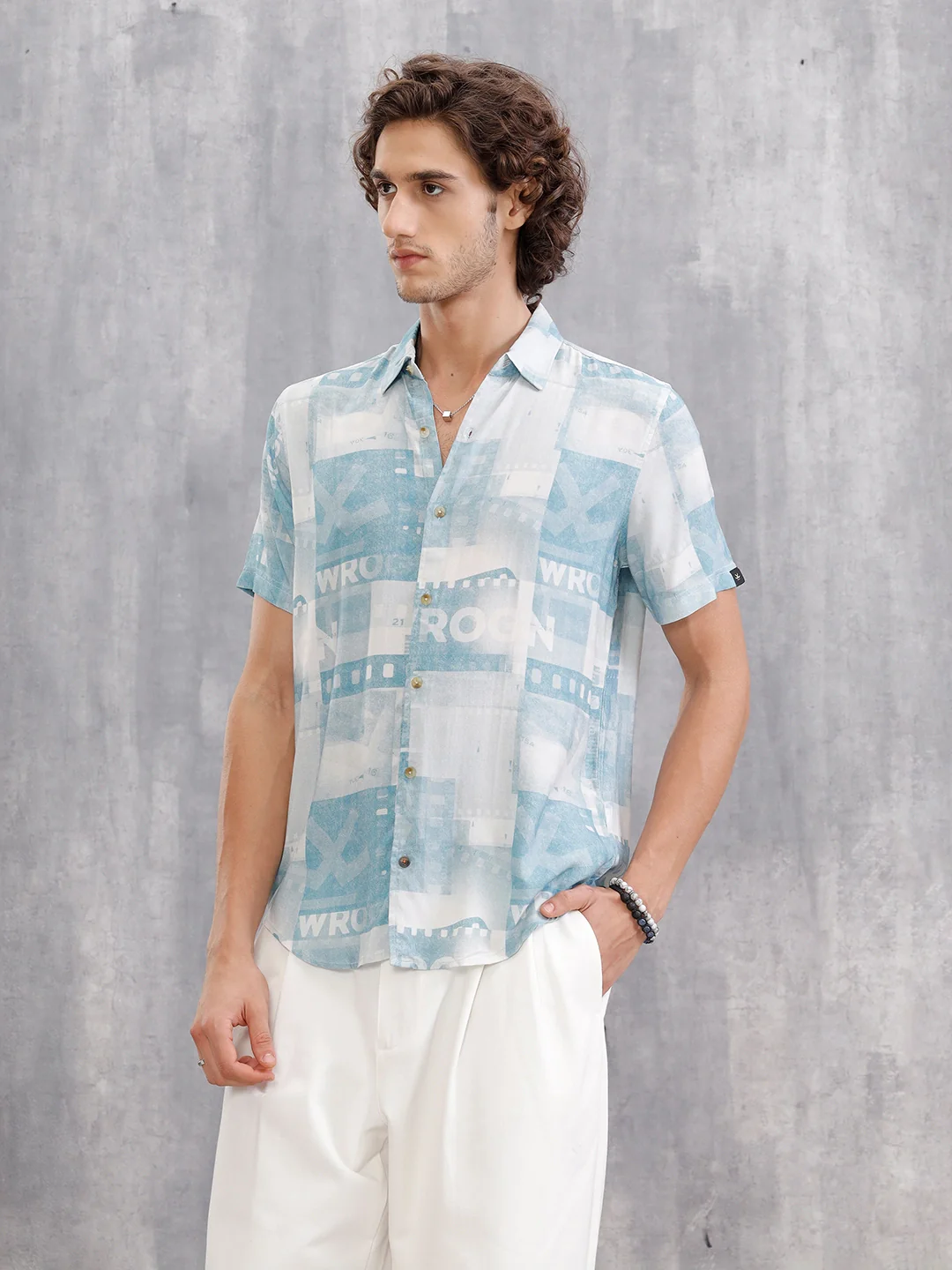 Fluid Viscose Shirt With Photo Reel Print | Blue
