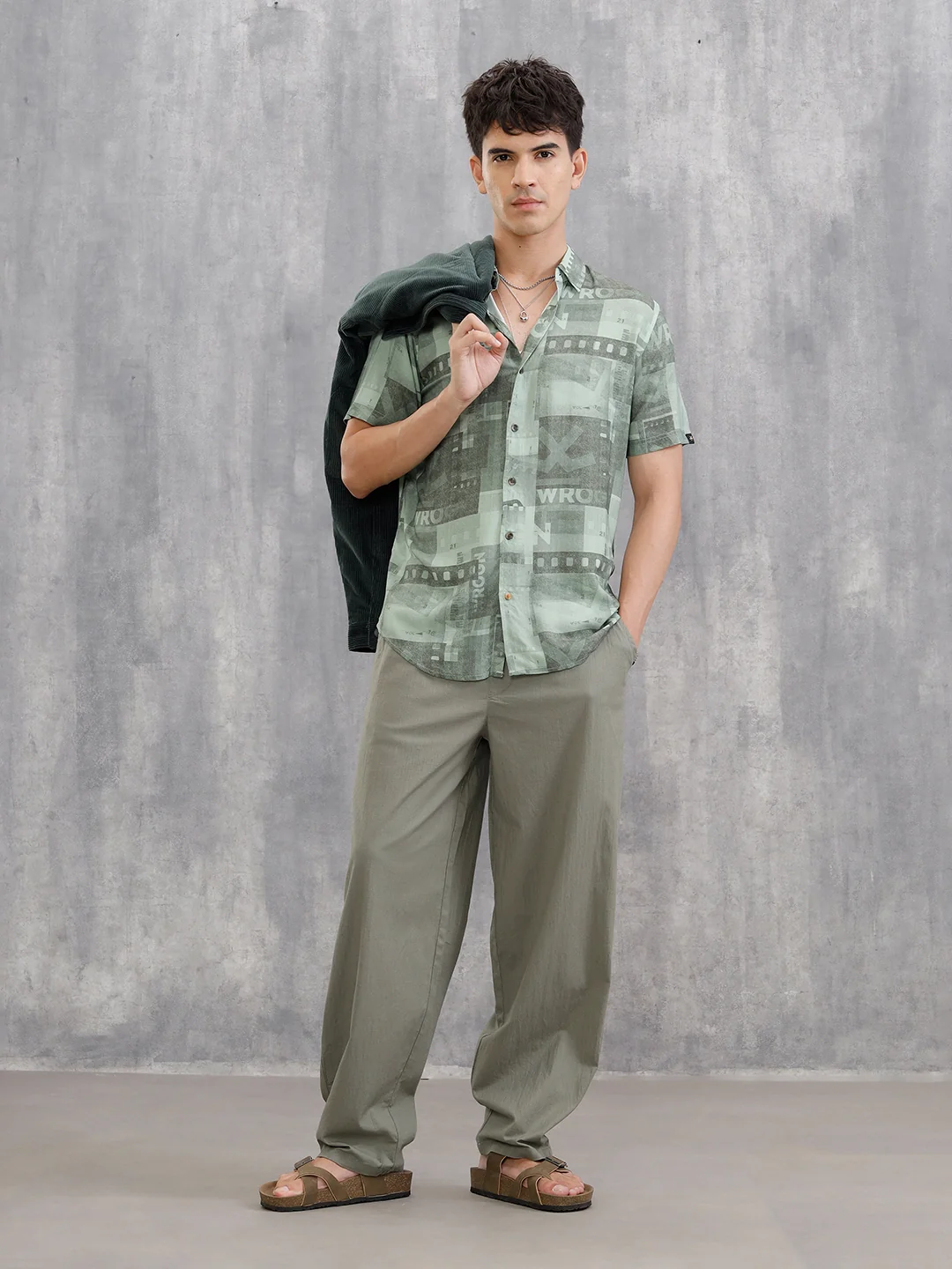 Fluid Viscose Shirt With Photo Reel Print | Green - Image 2
