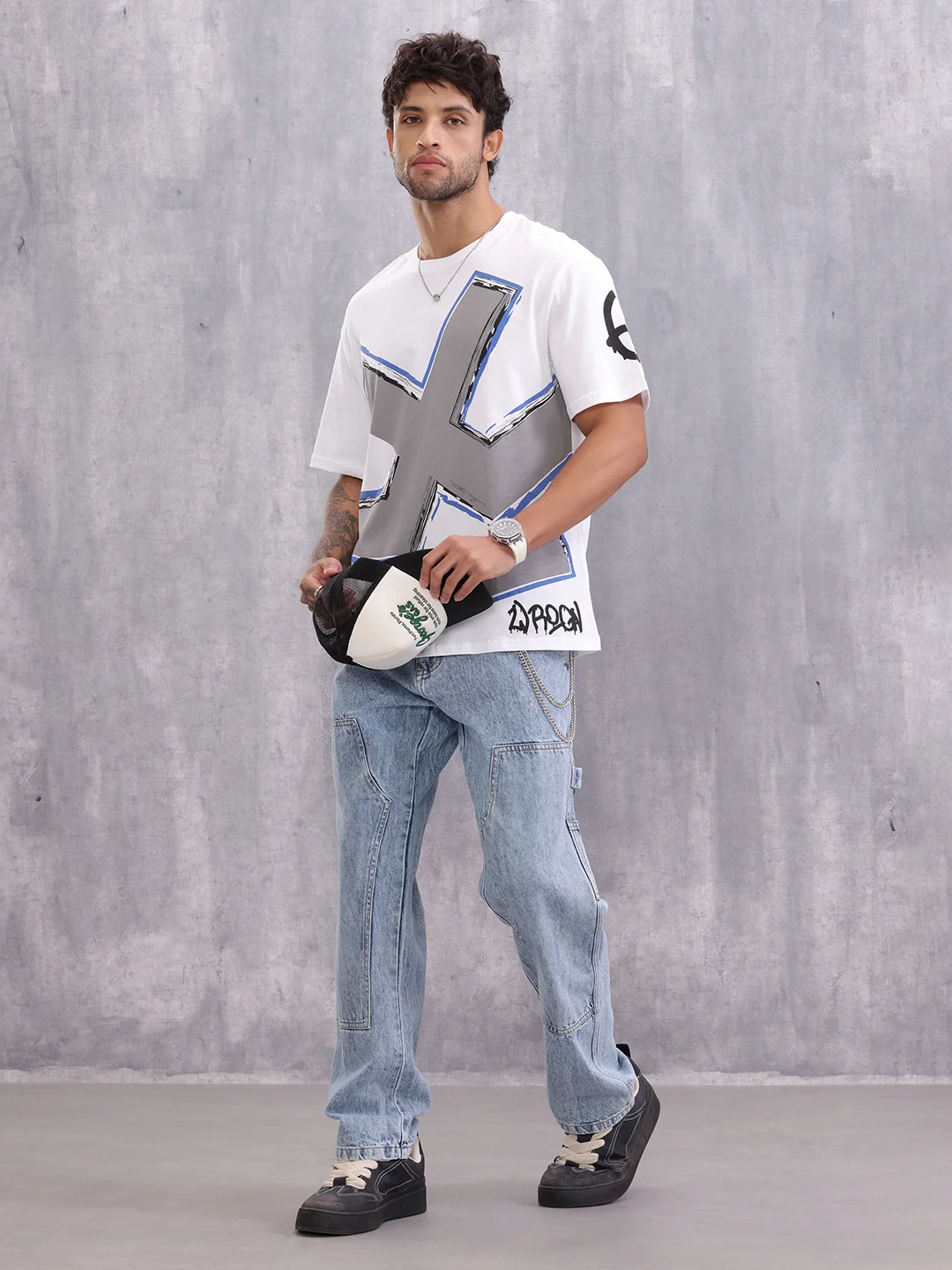 Grafitti Inspired Logo Placement Print Oversized Fit T-Shirt | White - Image 2
