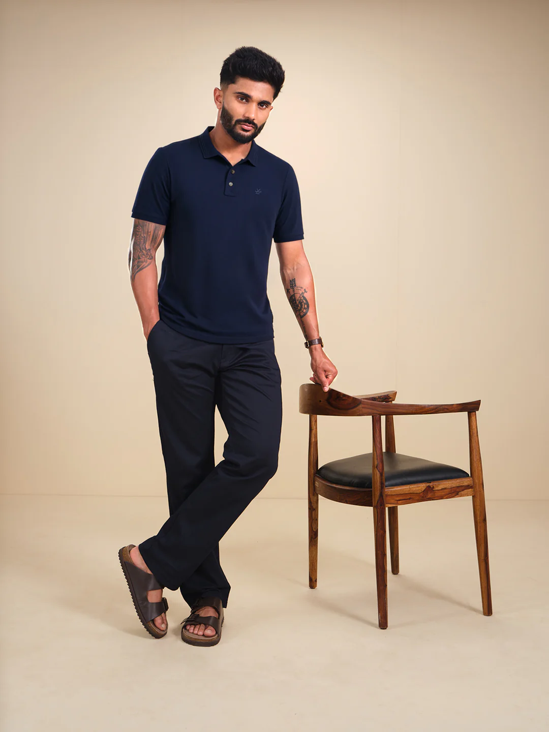 Jacquard Collar Polo T-Shirt  | Navy Blue - Image 2