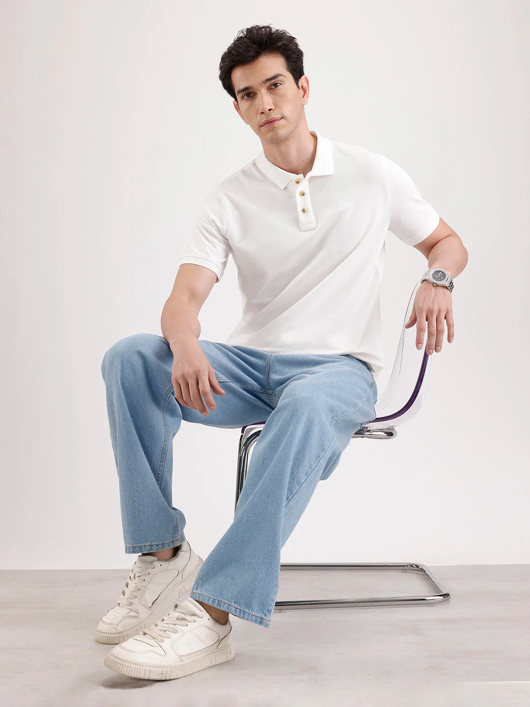 Jacquard Collar Polo T-Shirt  | Off White - Image 2