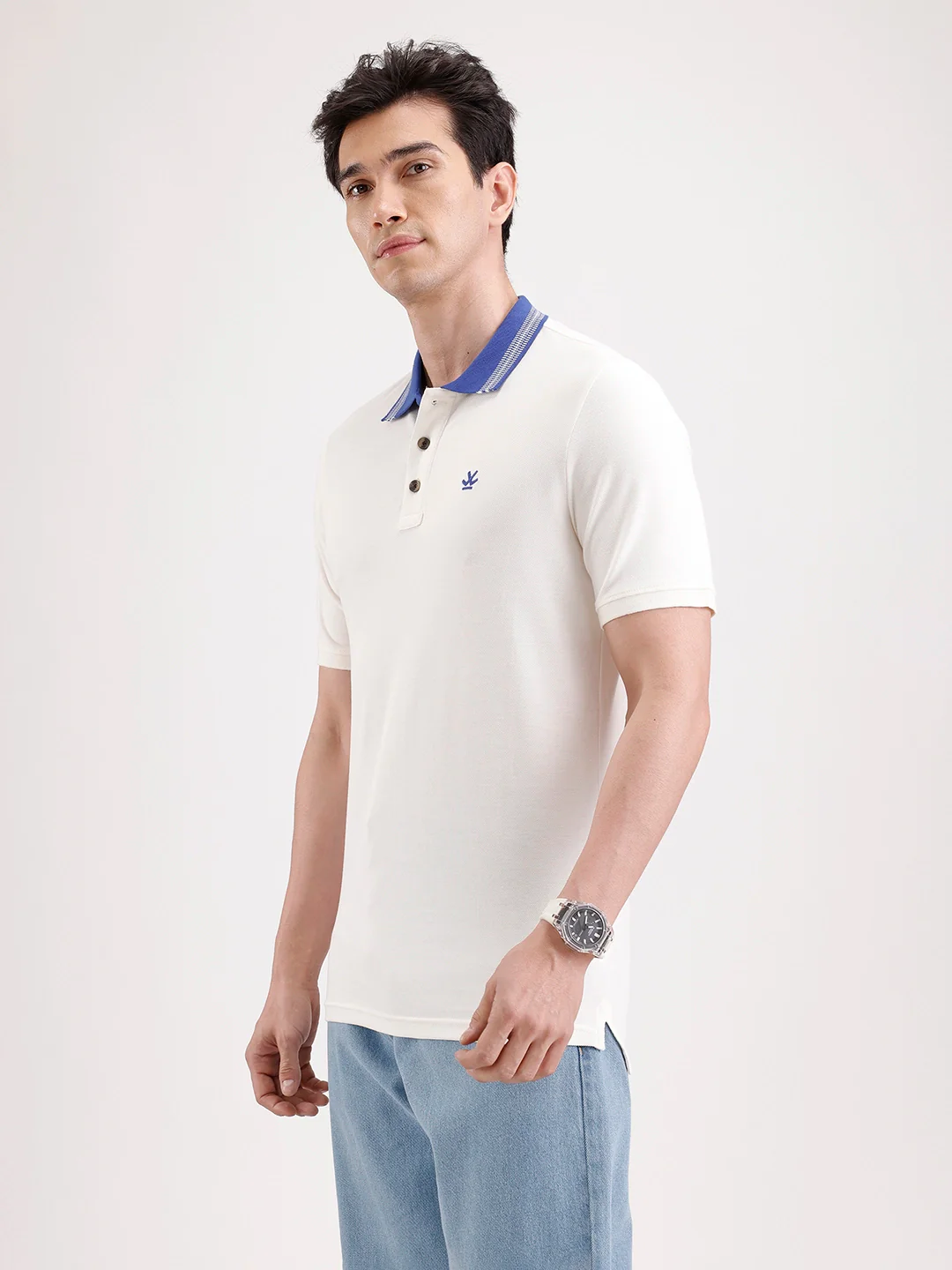 Jacquard Collar Polo T-Shirt | Off White - Image 4