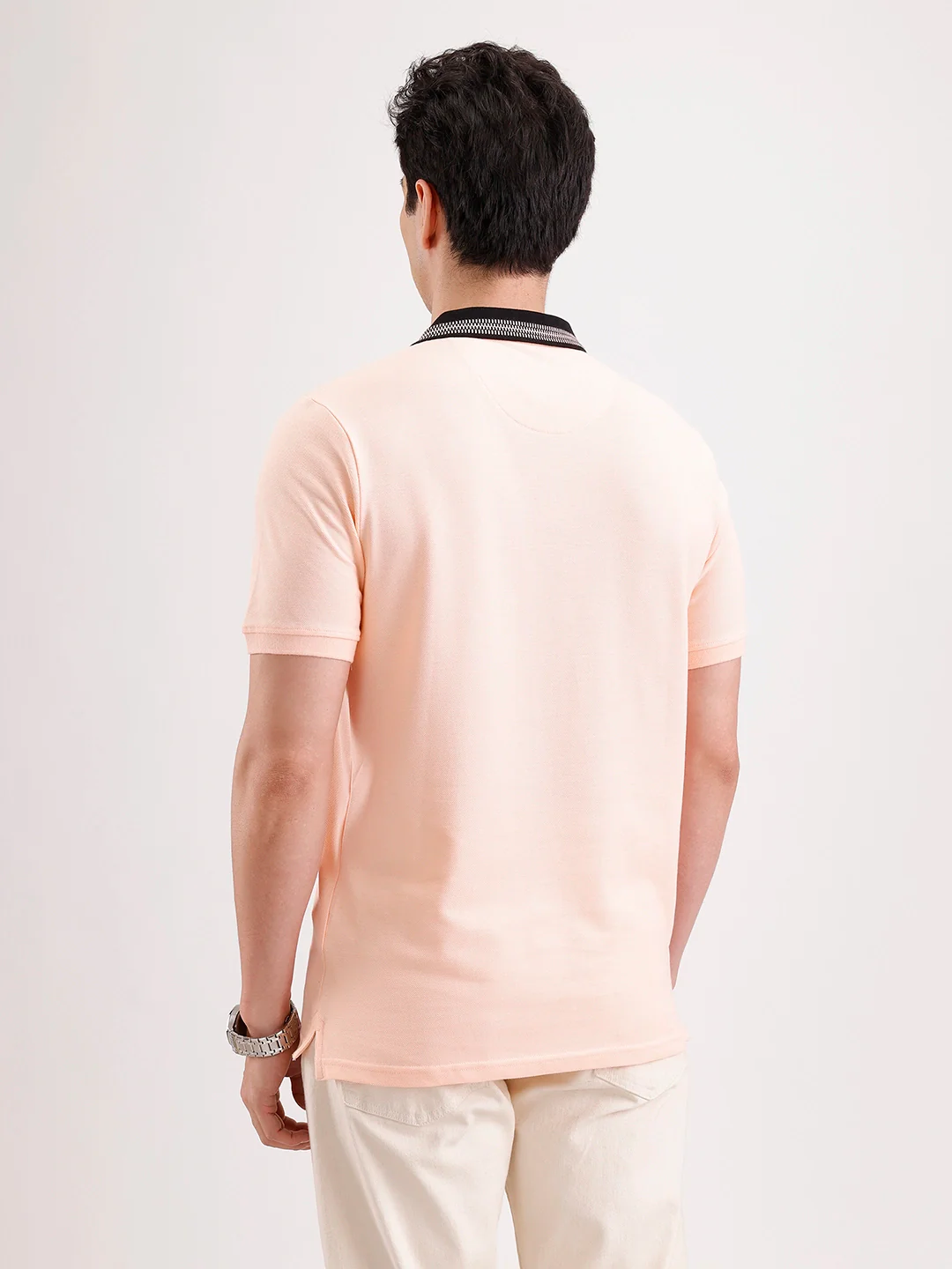 Jacquard Collar Polo T-Shirt | Peach - Image 3