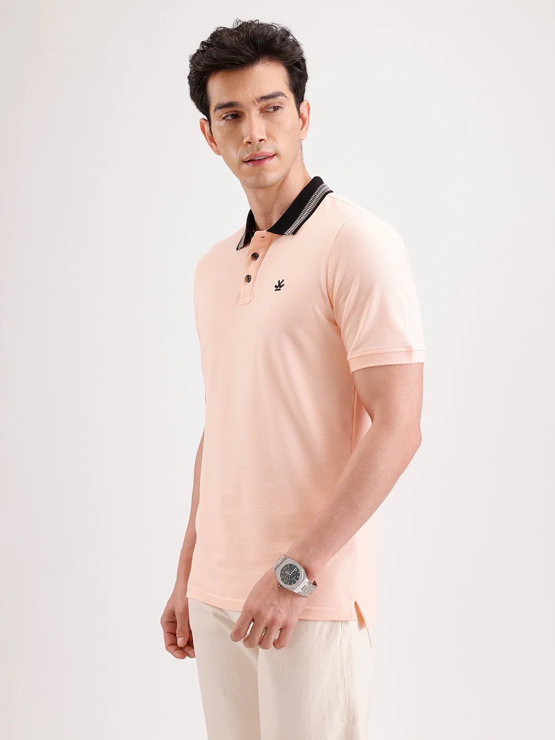 Jacquard Collar Polo T-Shirt | Peach - Image 4