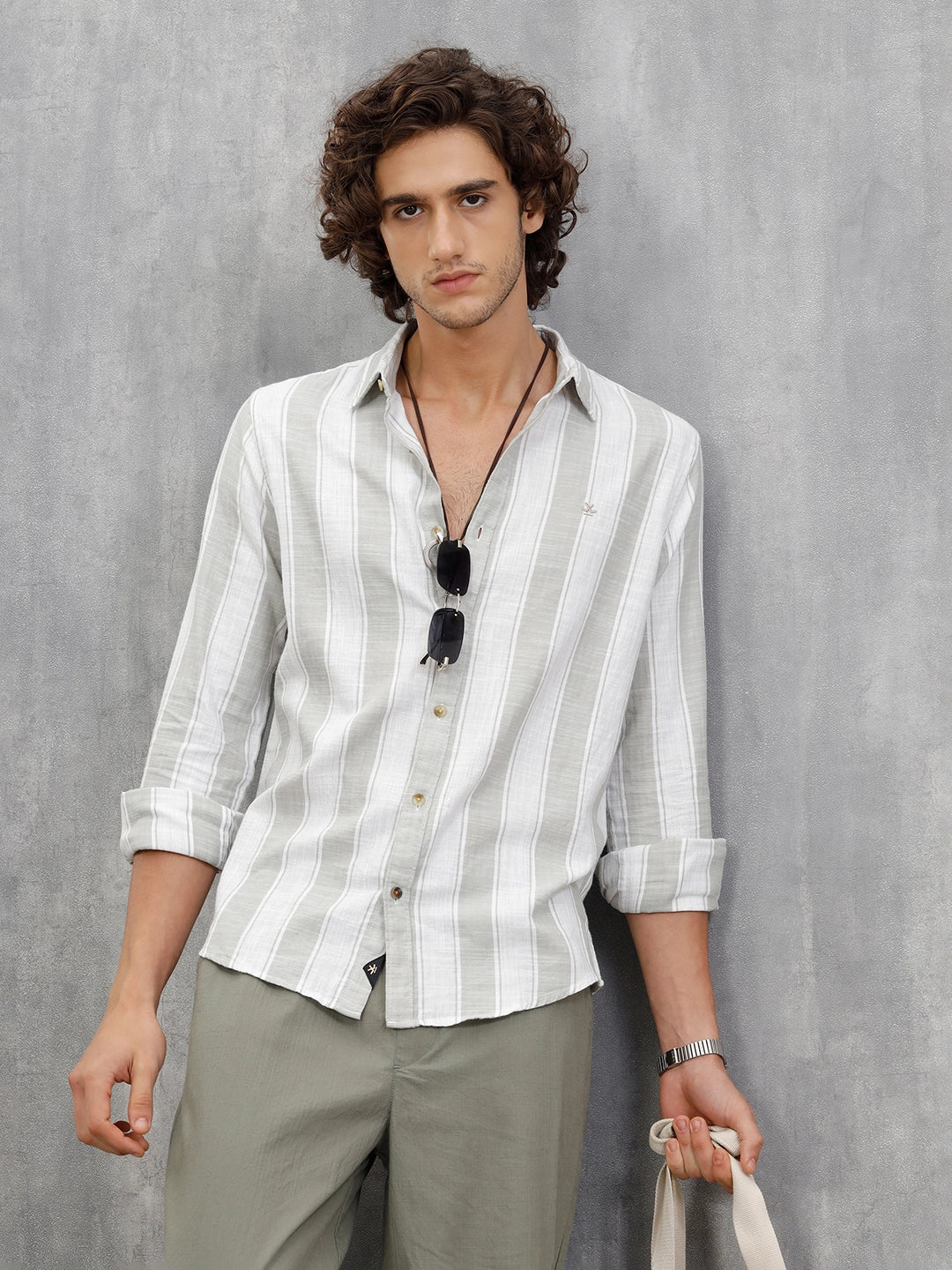 Light Weight Herringbone Stripe Shirt In Slim Fit | Light Green