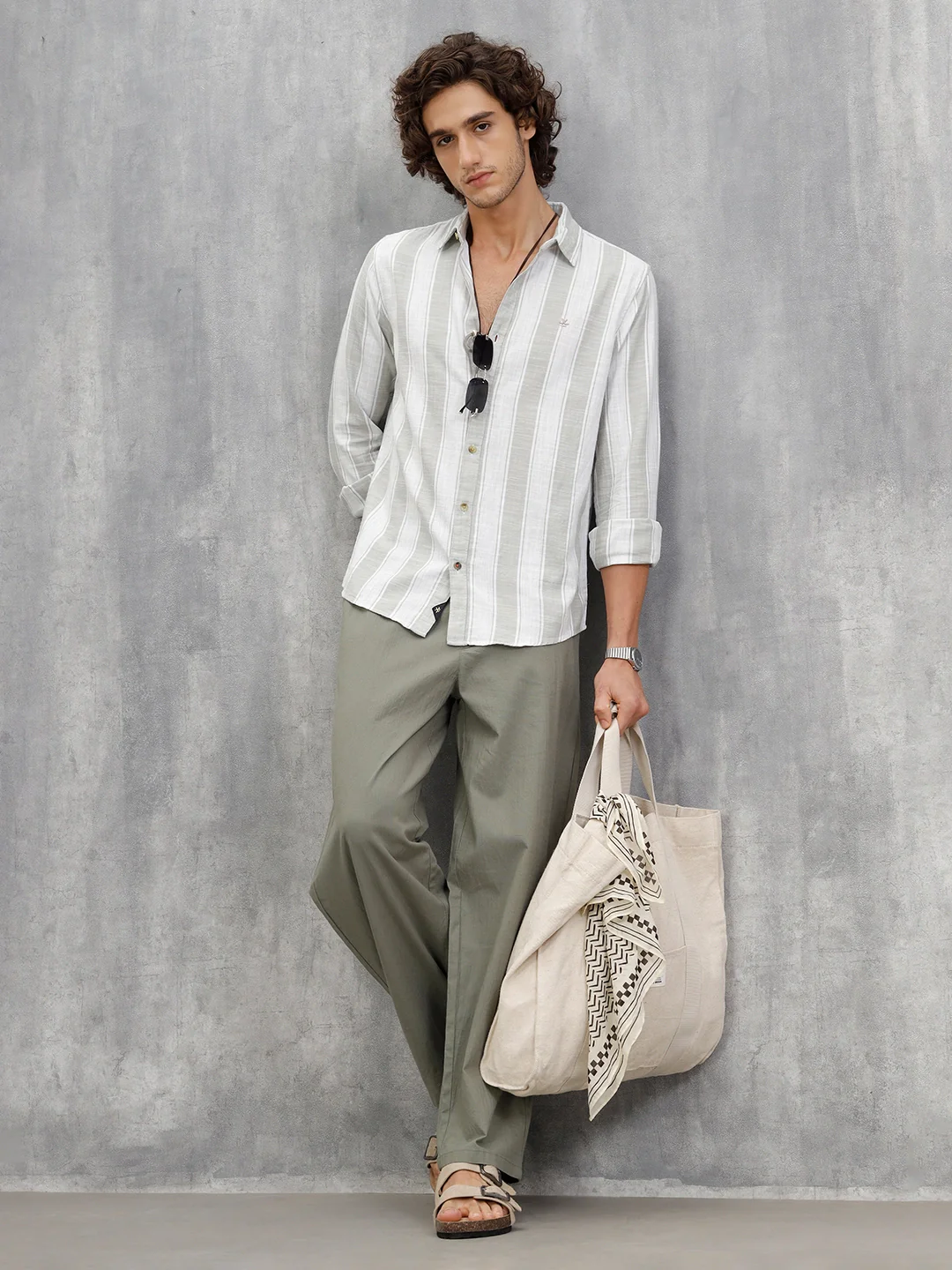 Light Weight Herringbone Stripe Shirt In Slim Fit | Light Green - Image 2