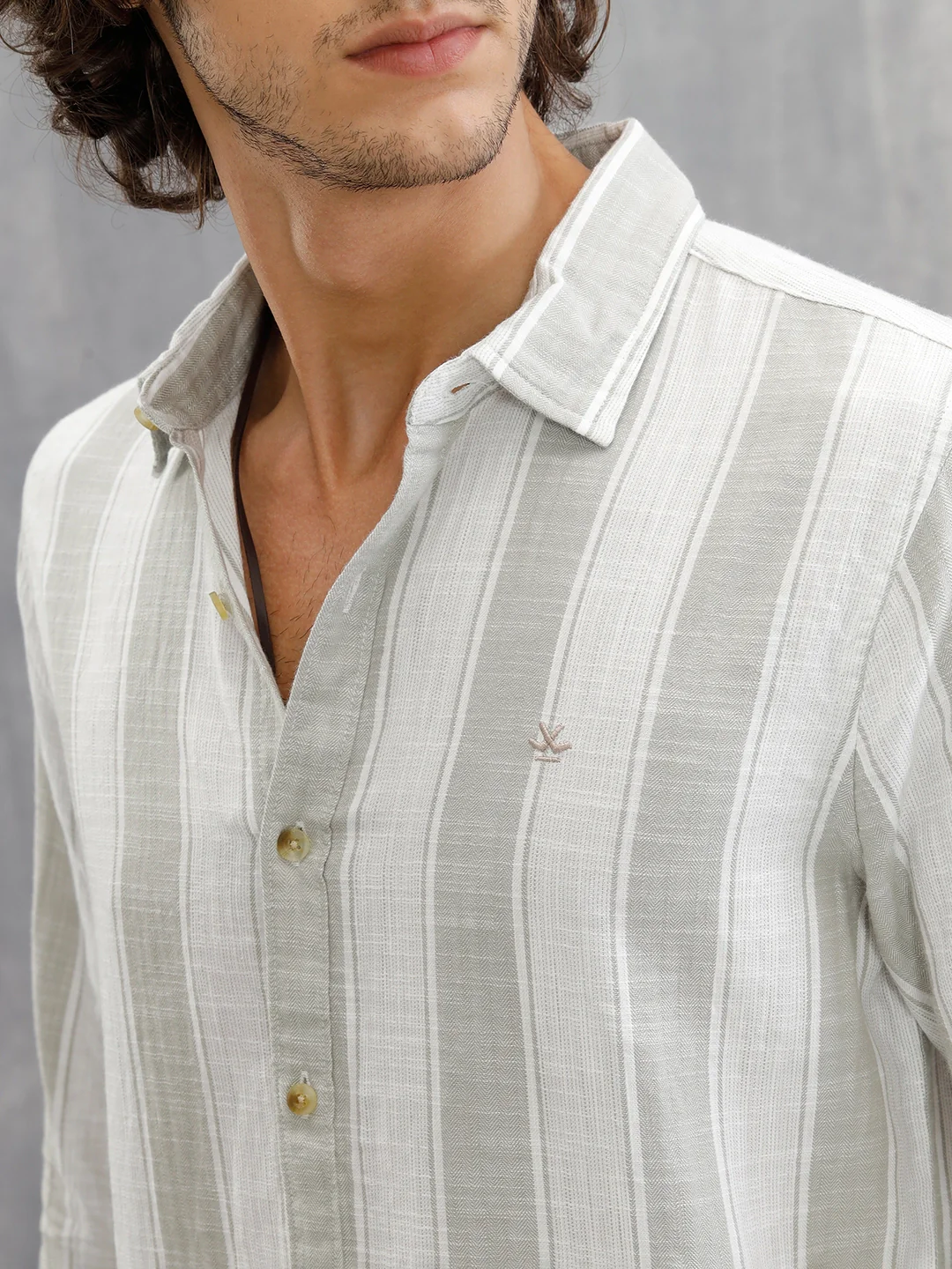 Light Weight Herringbone Stripe Shirt In Slim Fit | Light Green - Image 4
