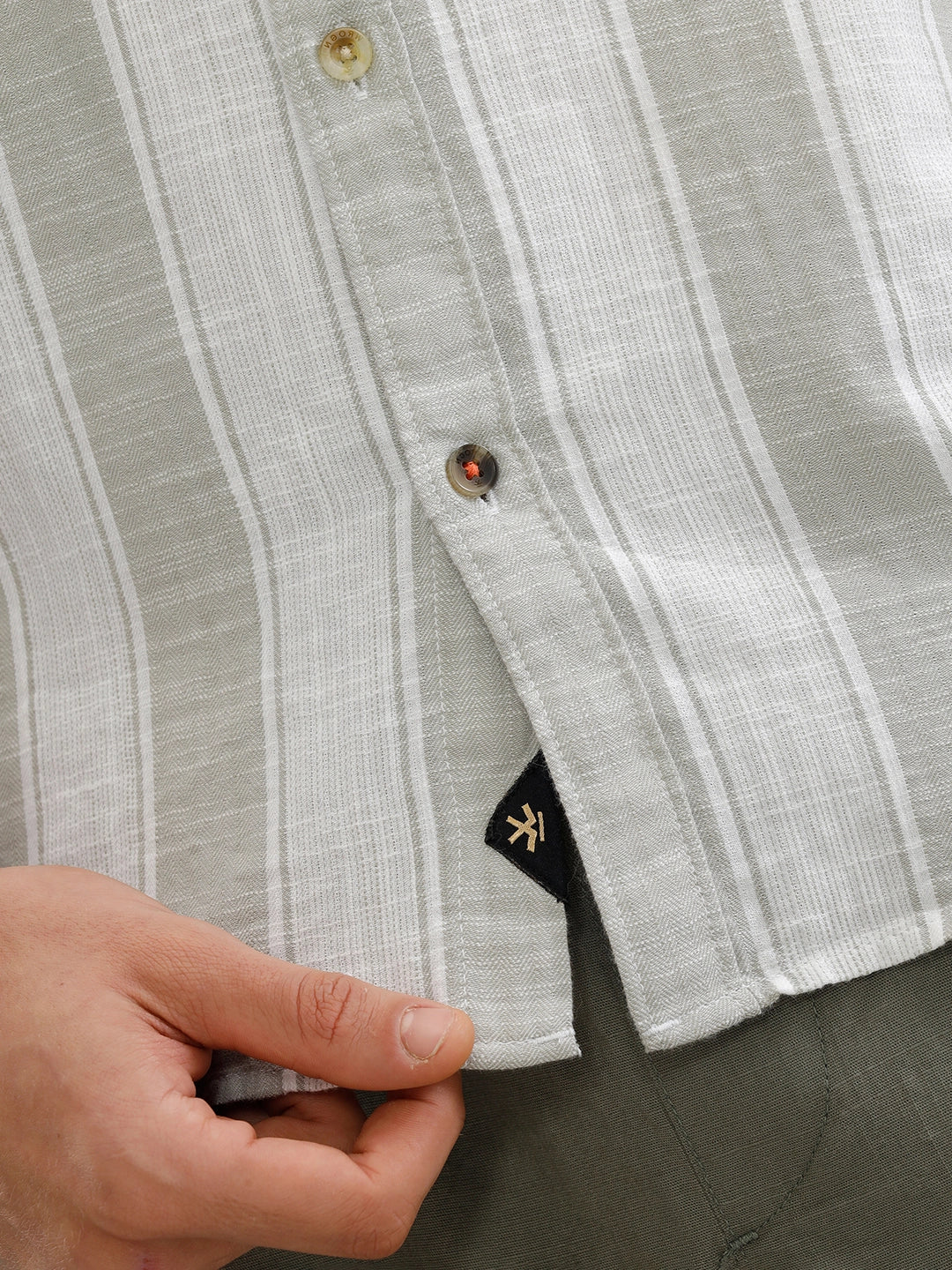 Light Weight Herringbone Stripe Shirt In Slim Fit | Light Green - Image 5