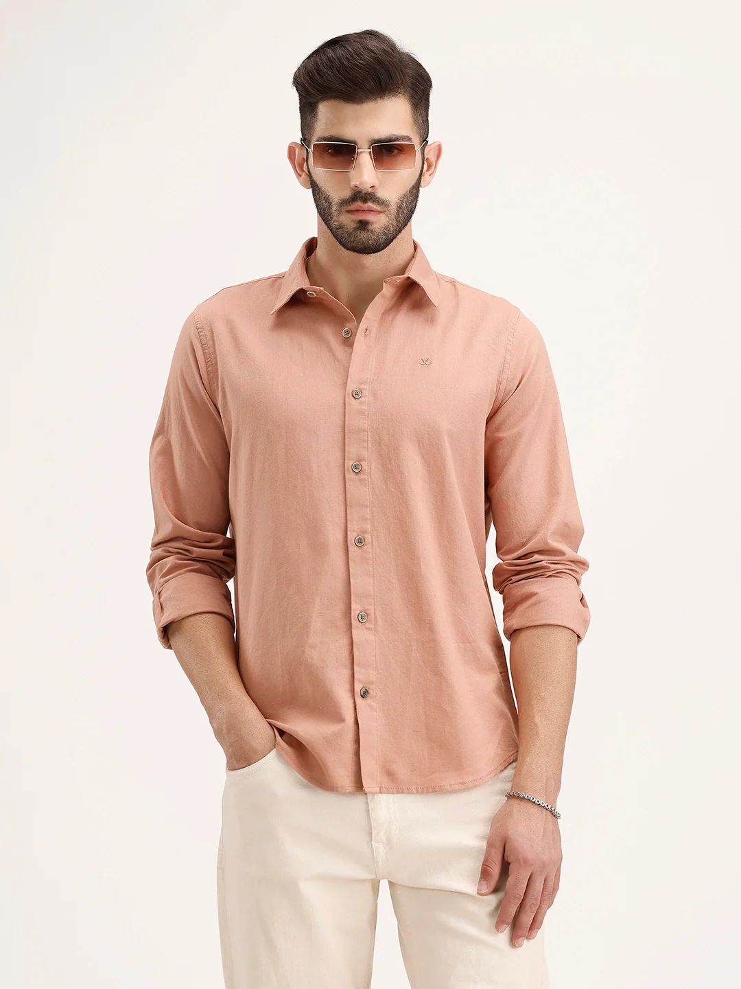 Linen Blend Premium Shirt In Slim Fit | Rust - Image 3