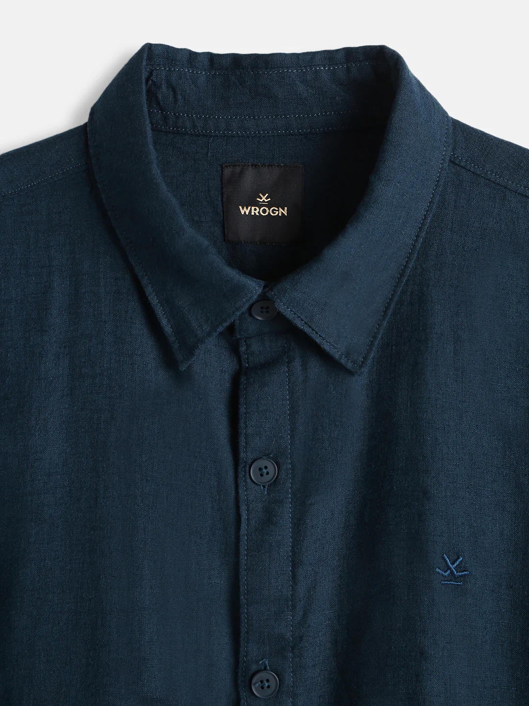 Solid Linen Blend Slim Fit Shirt | Navy Blue - Image 3