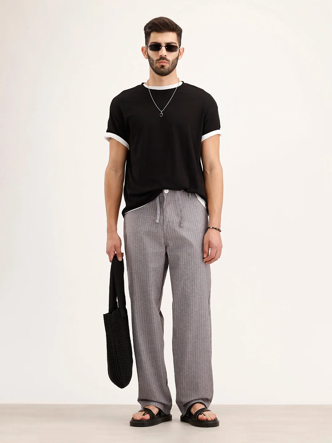 Loose Fit Striped Trouser | Grey - Image 2