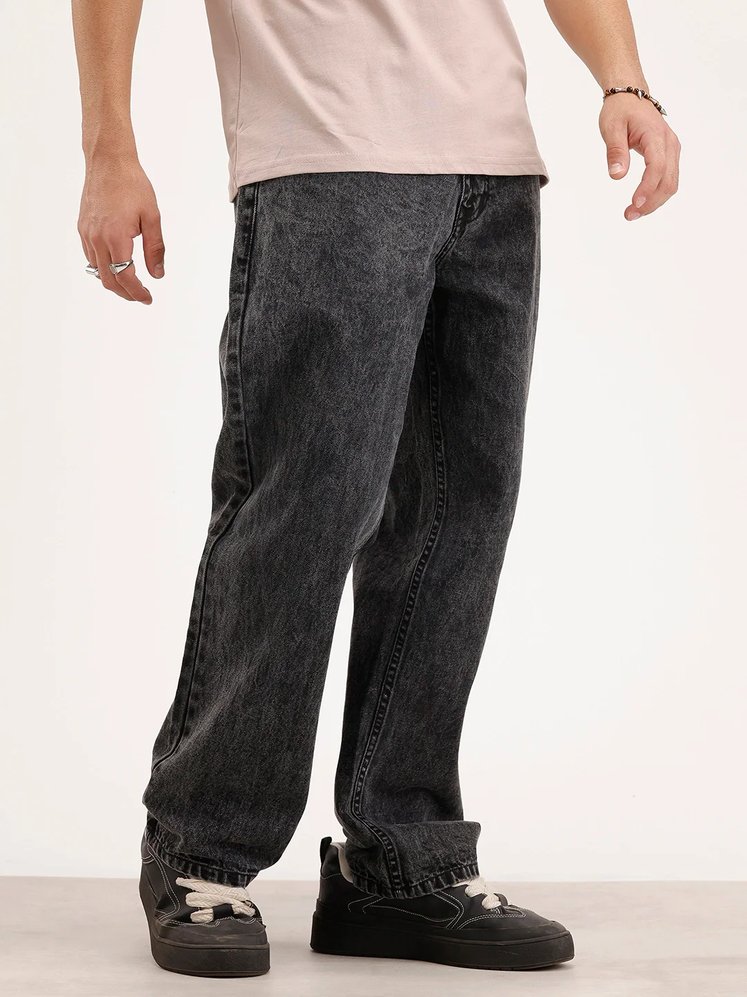 Loose Fit Washed Denim Jeans | Grey - Image 4