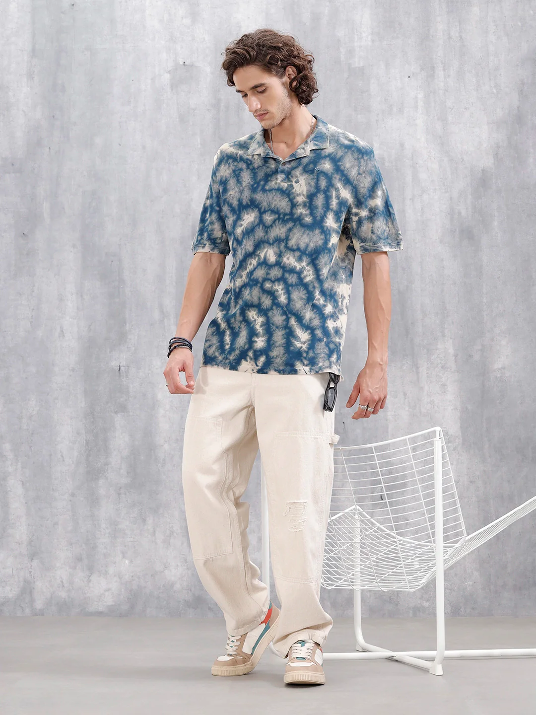 Marble Tie & Dye Comfort Fit T-Shirt | Navy Blue - Image 4