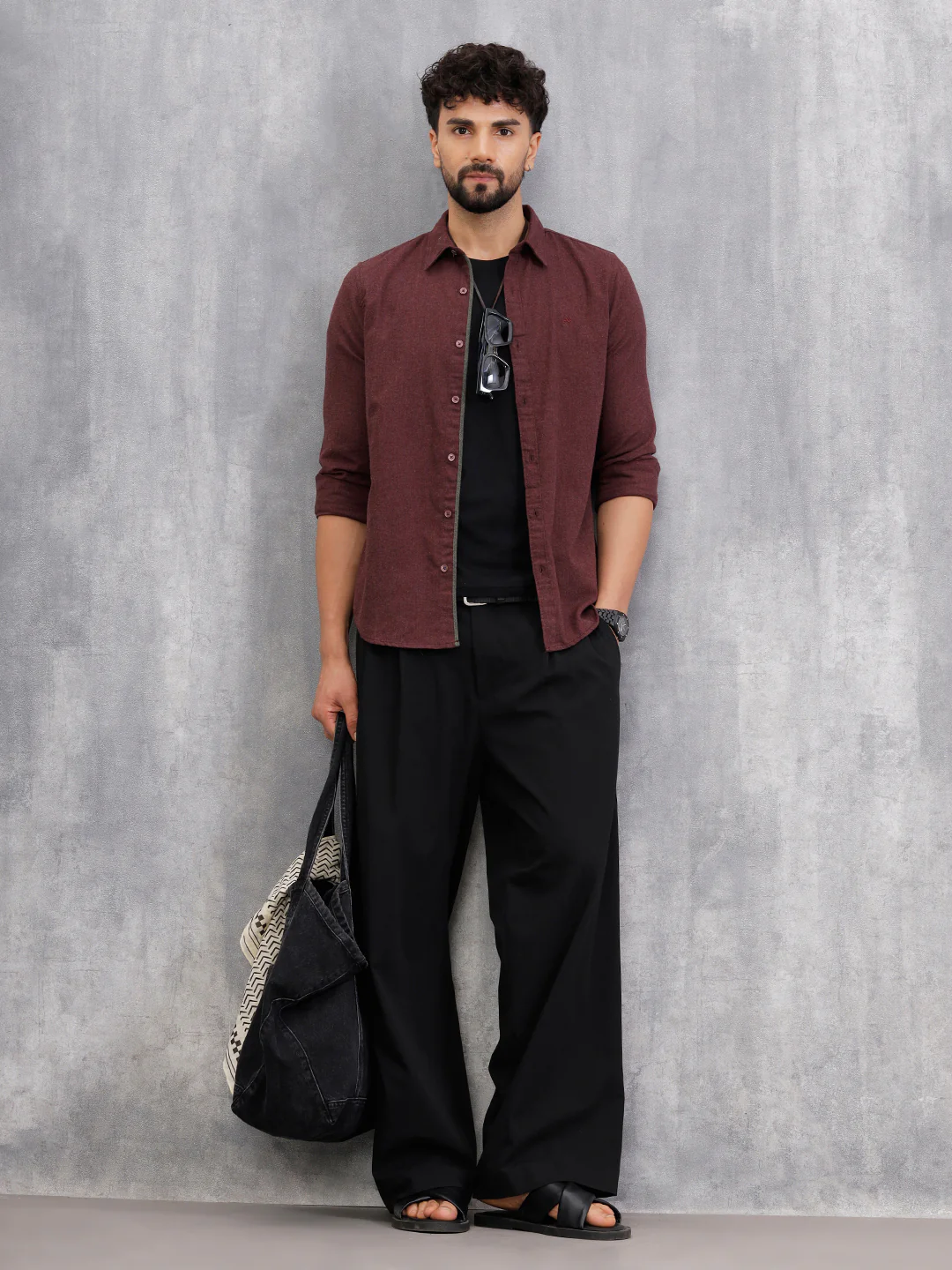 Melange Fabric Smart Shirt In Slim Fit | Maroon - Image 2