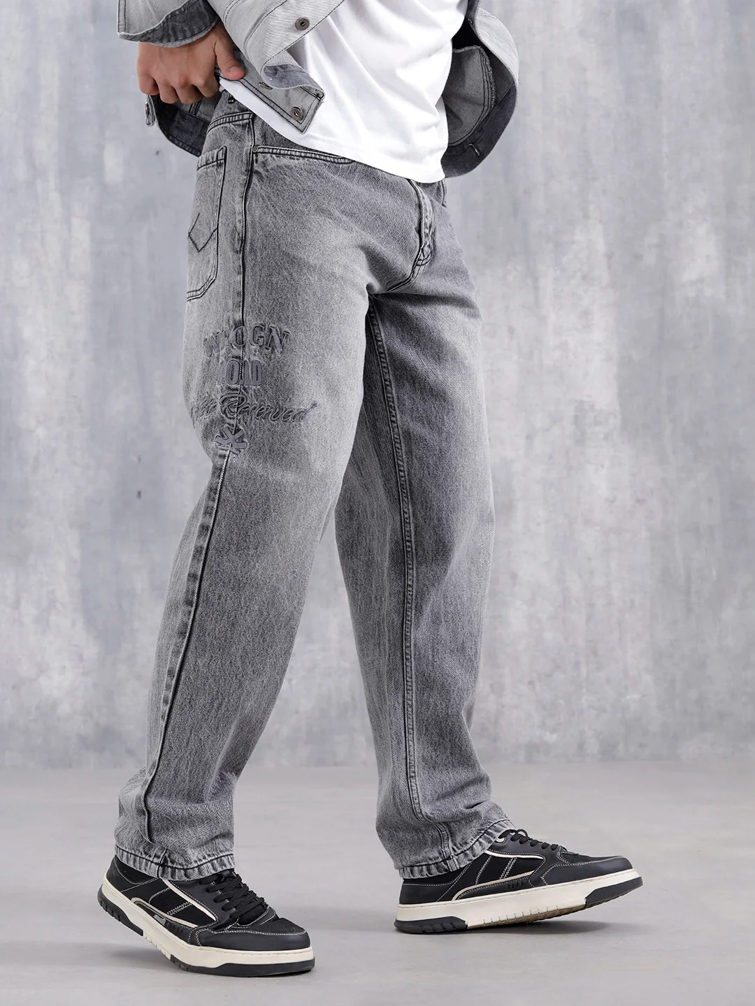 Men Casual Anti Fit Jeans With Embroidery | Grey
