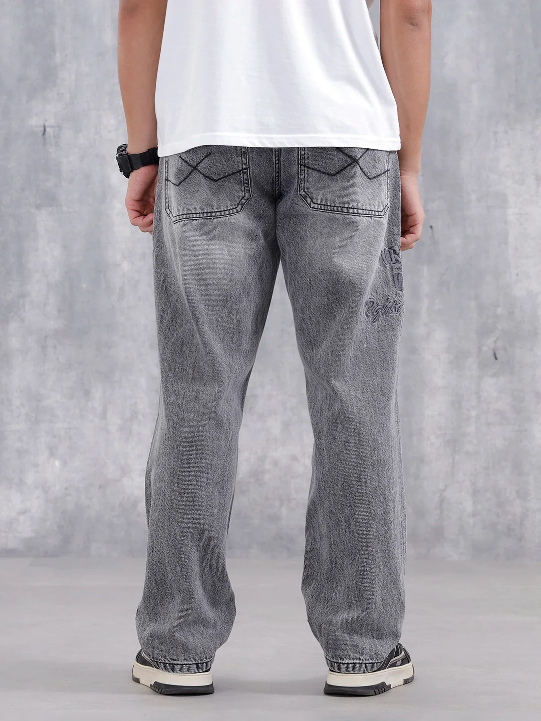 Men Casual Anti Fit Jeans With Embroidery | Grey - Image 3