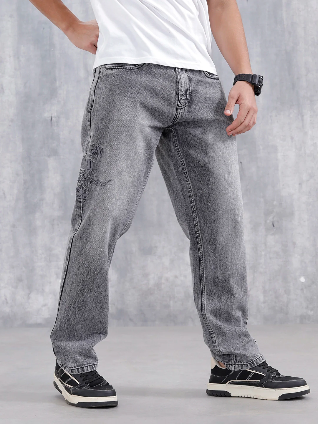 Men Casual Anti Fit Jeans With Embroidery | Grey - Image 4