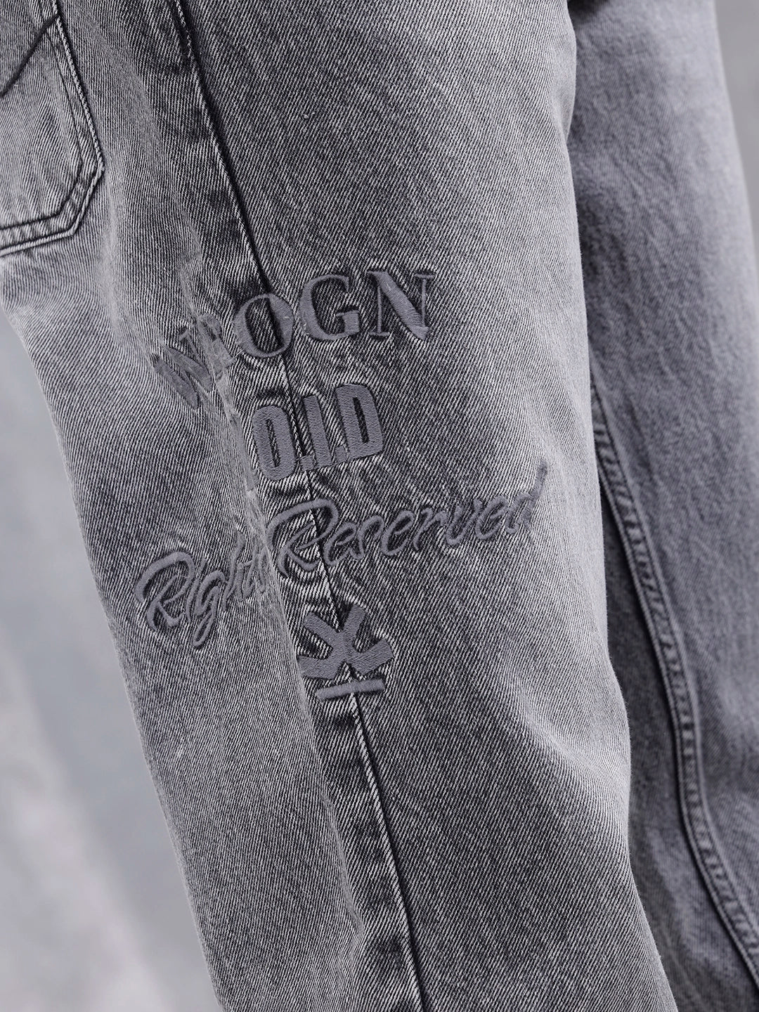 Men Casual Anti Fit Jeans With Embroidery | Grey - Image 5