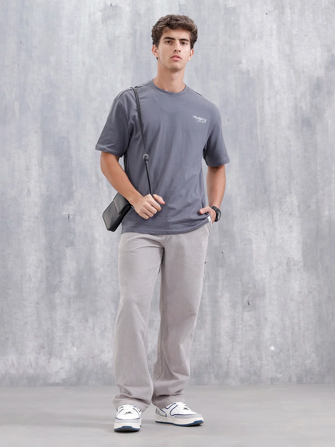 Men Loose Fit Corduroy Trousers | Grey - Image 2