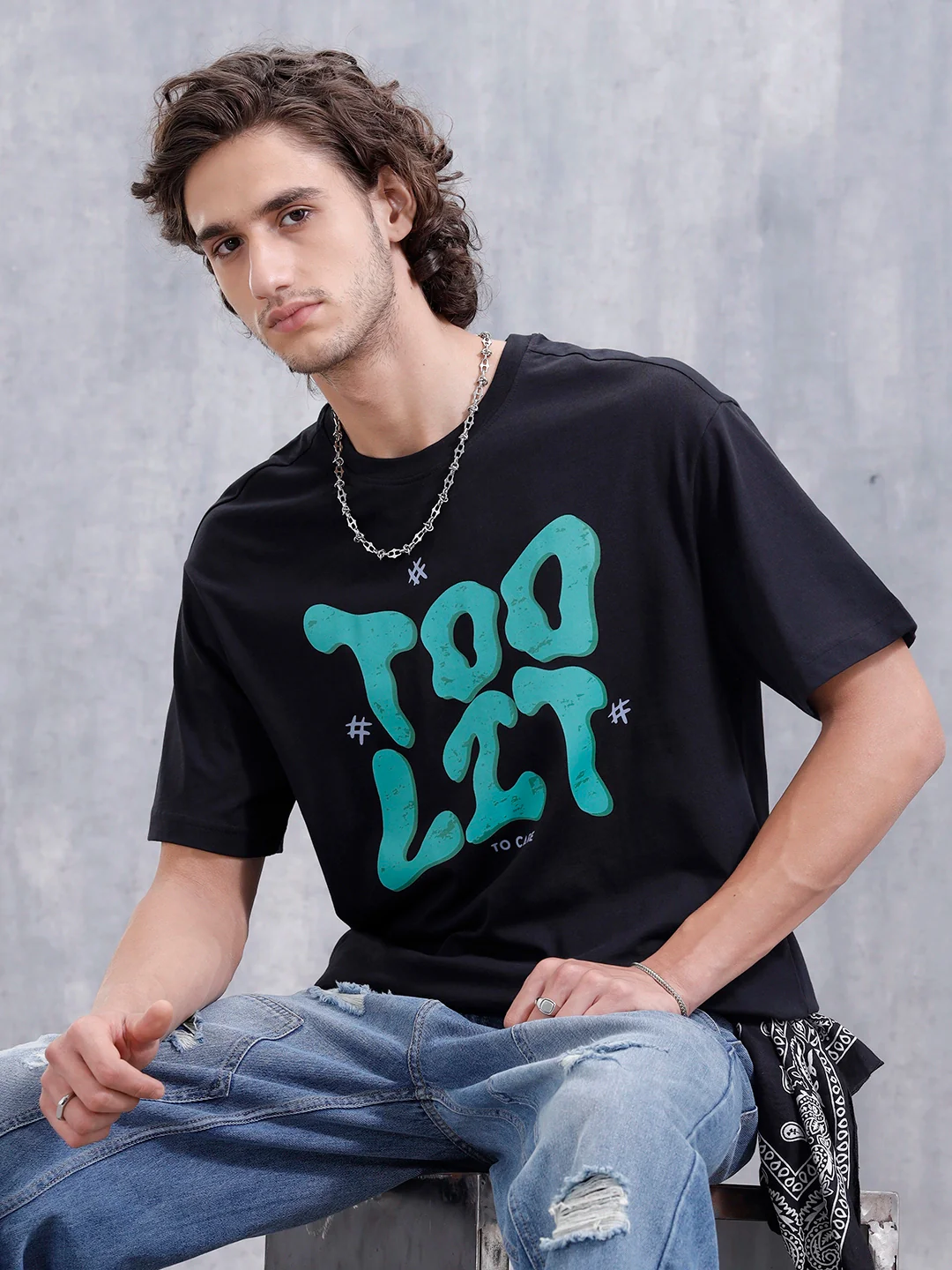 Men’s Casual Oversized Fit Graphic T-Shirt | Black