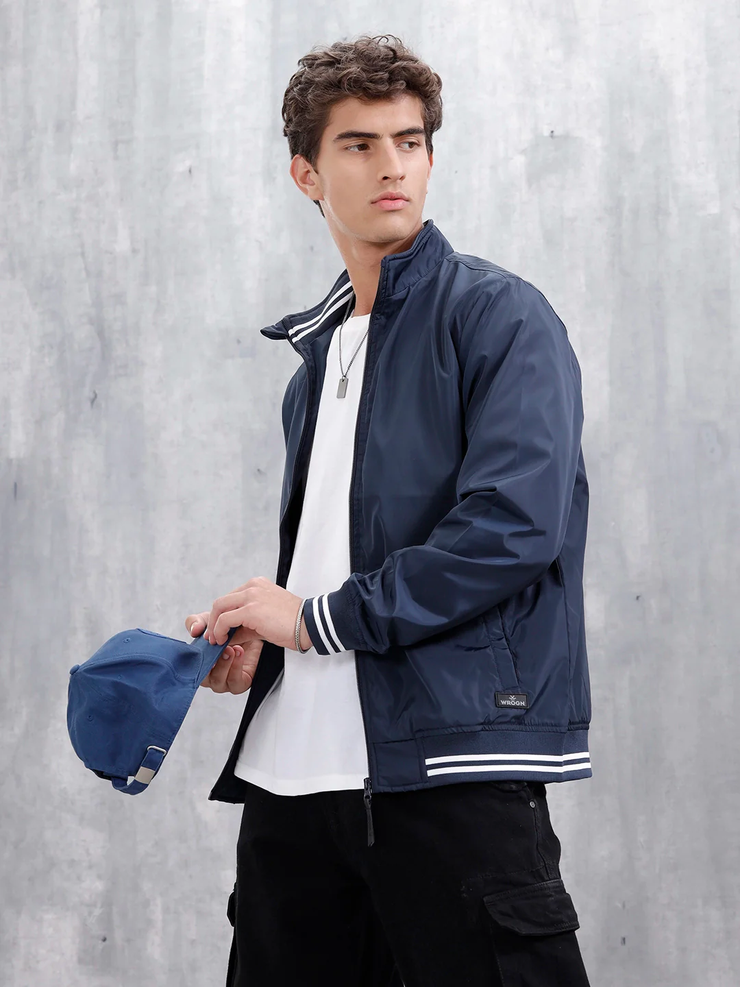 Men's Casual Zip-Up Jacket With Contrast Trim | Navy Blue