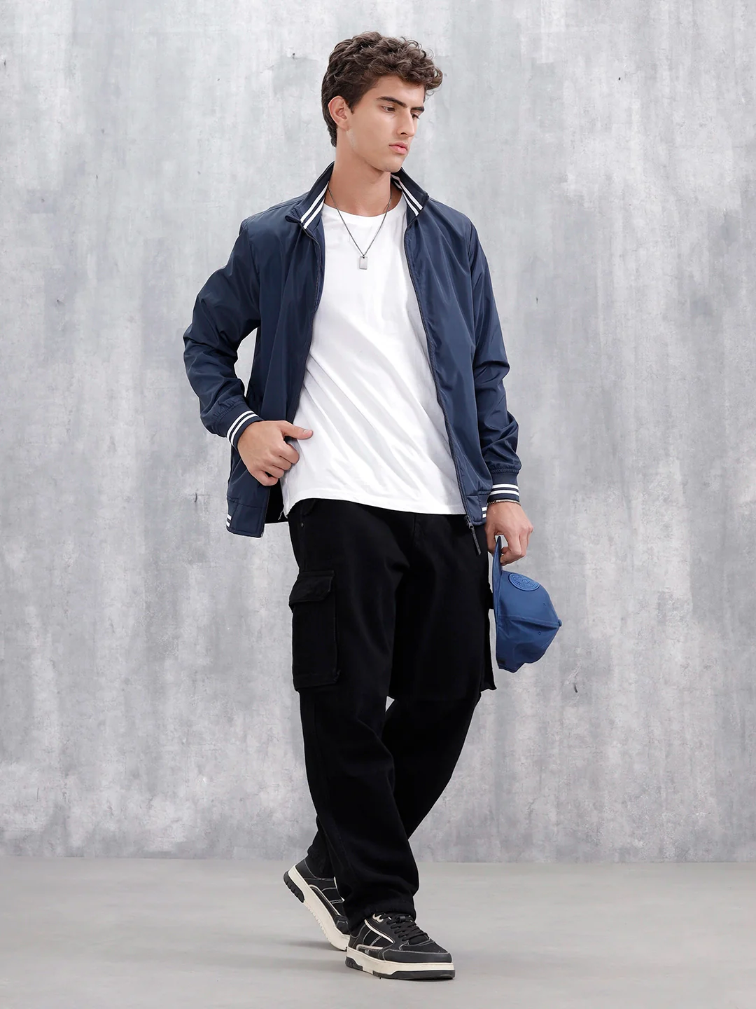 Men's Casual Zip-Up Jacket With Contrast Trim | Navy Blue - Image 2
