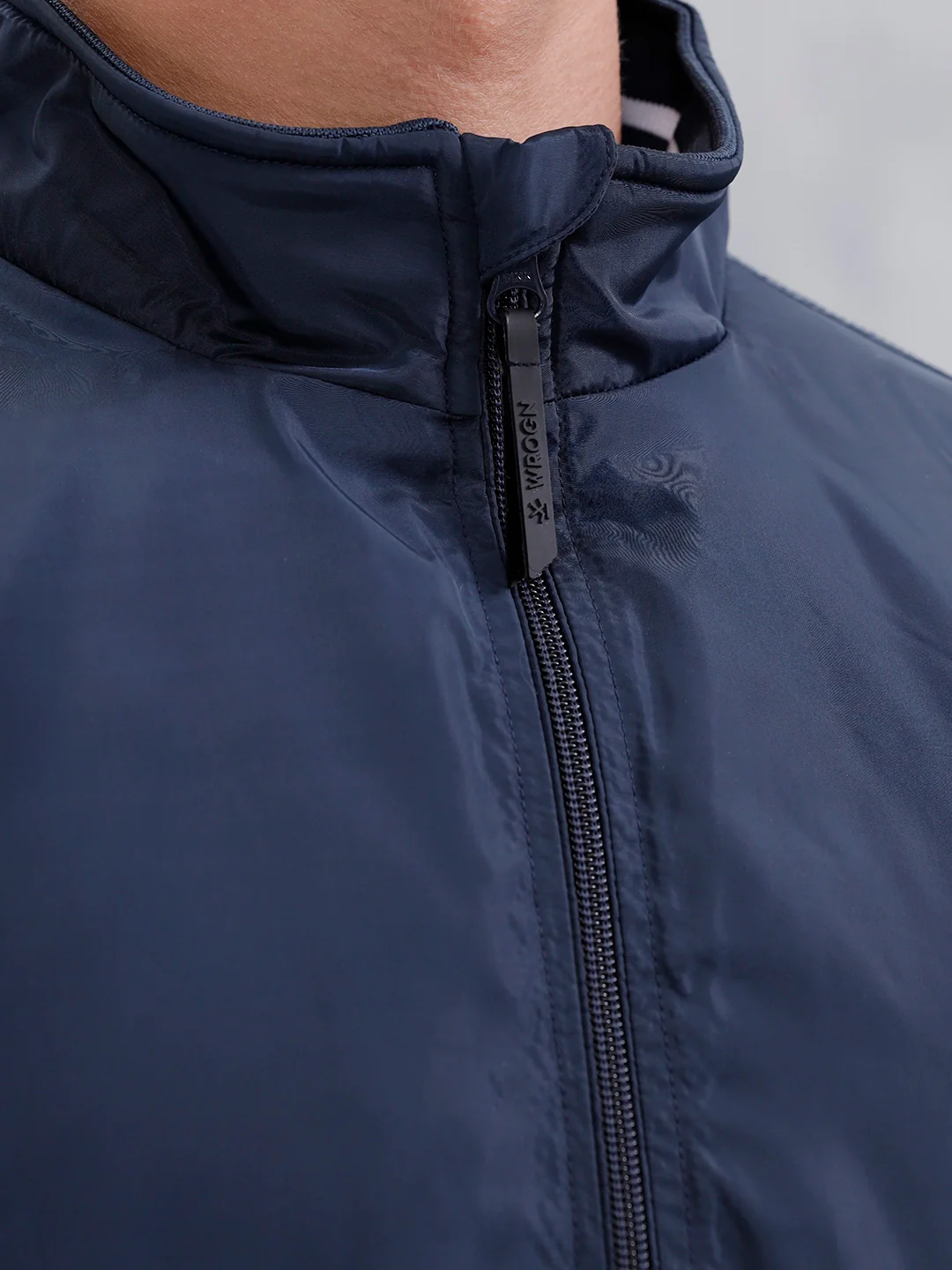 Men's Casual Zip-Up Jacket With Contrast Trim | Navy Blue - Image 5
