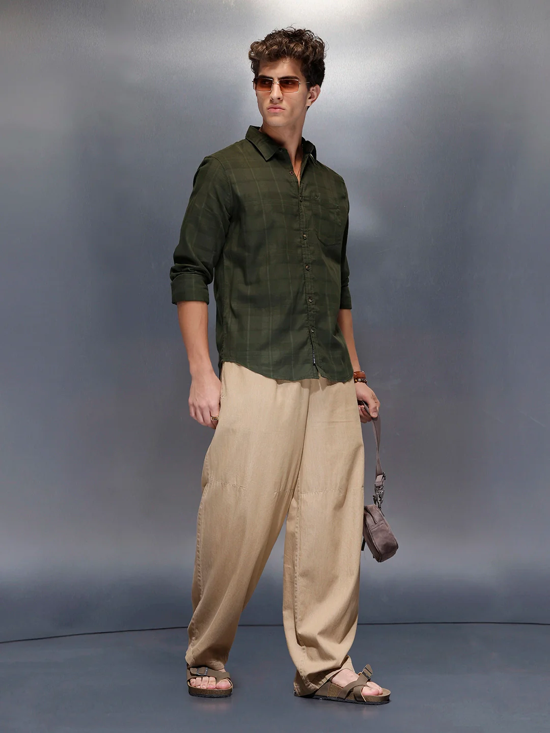 Men’s Dark Green Subtle Check Shirt | Olive - Image 2