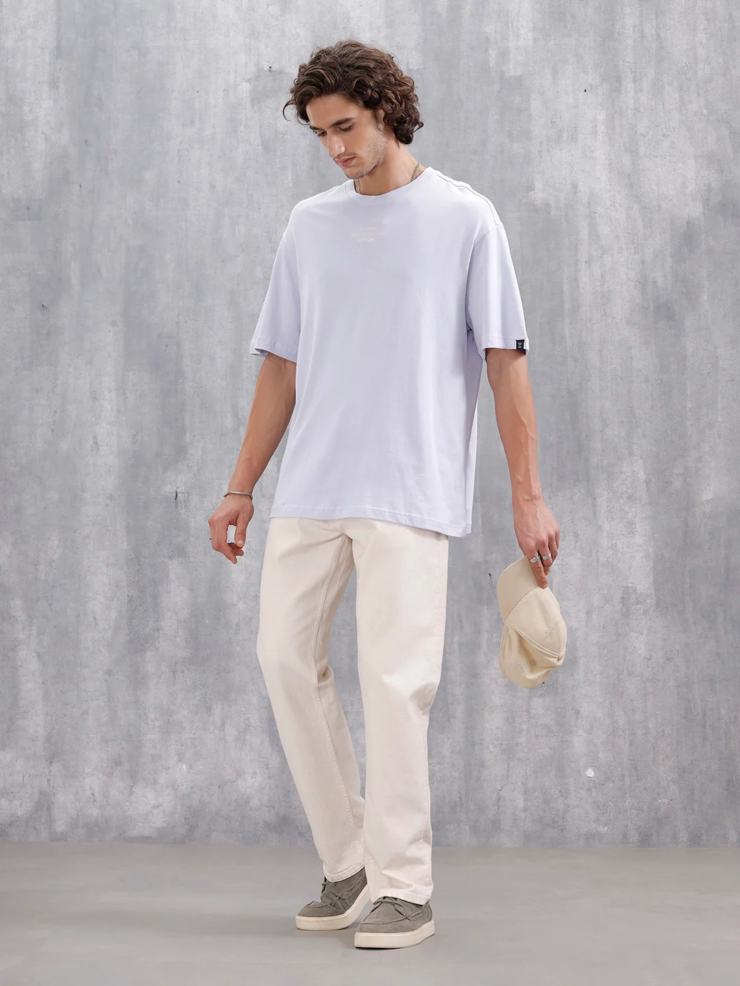 Men’s Embroidered Oversized Casual Tee | Light Purple - Image 2