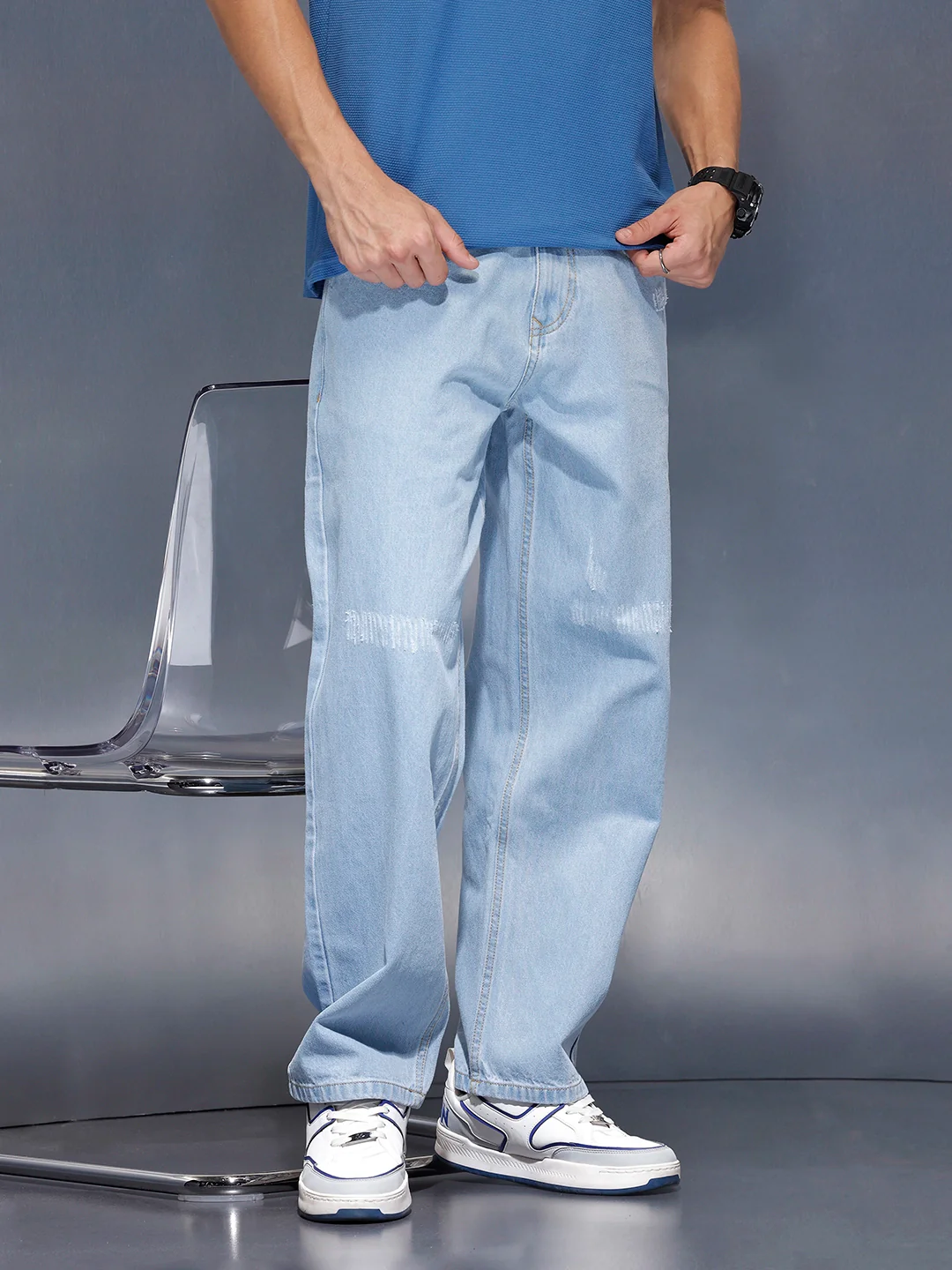 Men’s loose fit light washed jeans | Super Stone