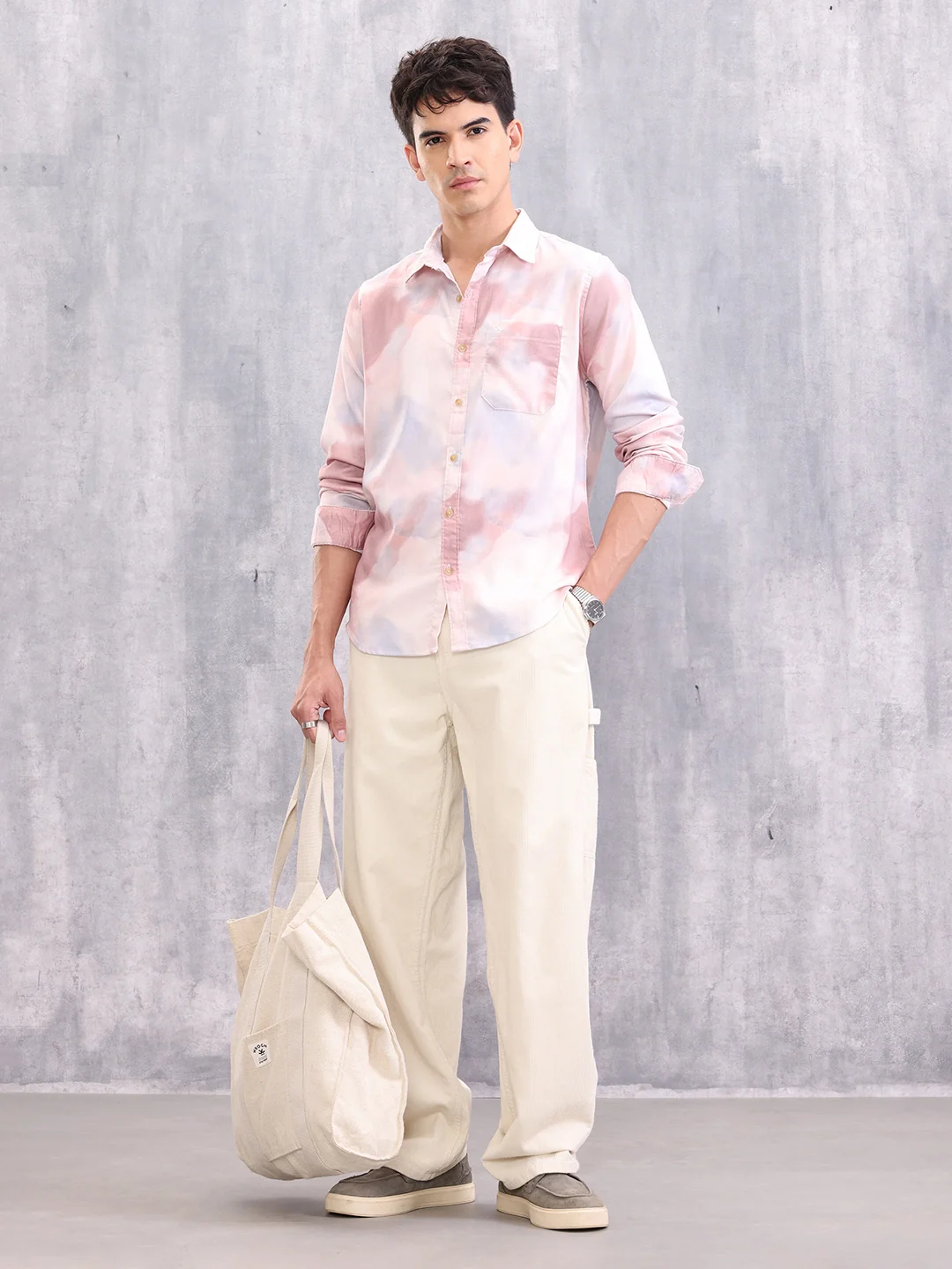 Men’s Pastel Tie-Dye Casual Shirt – Soft Cotton | Pink - Image 2