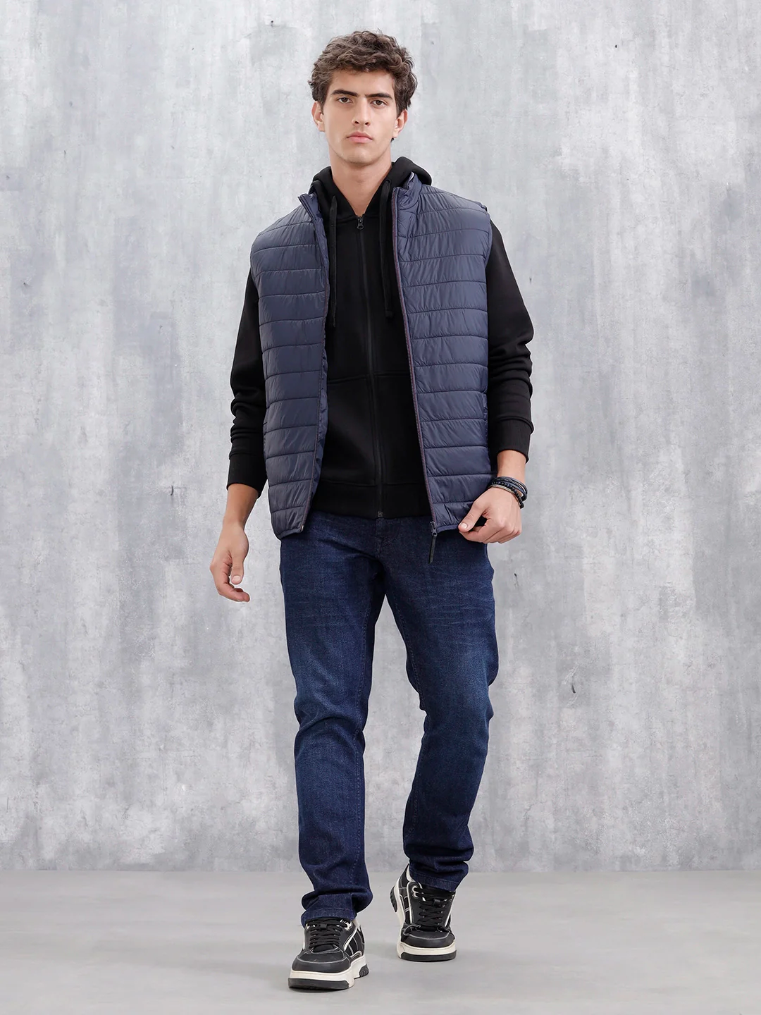 Men's Solid Casual Puffer Jacket | Navy Blue - Image 2