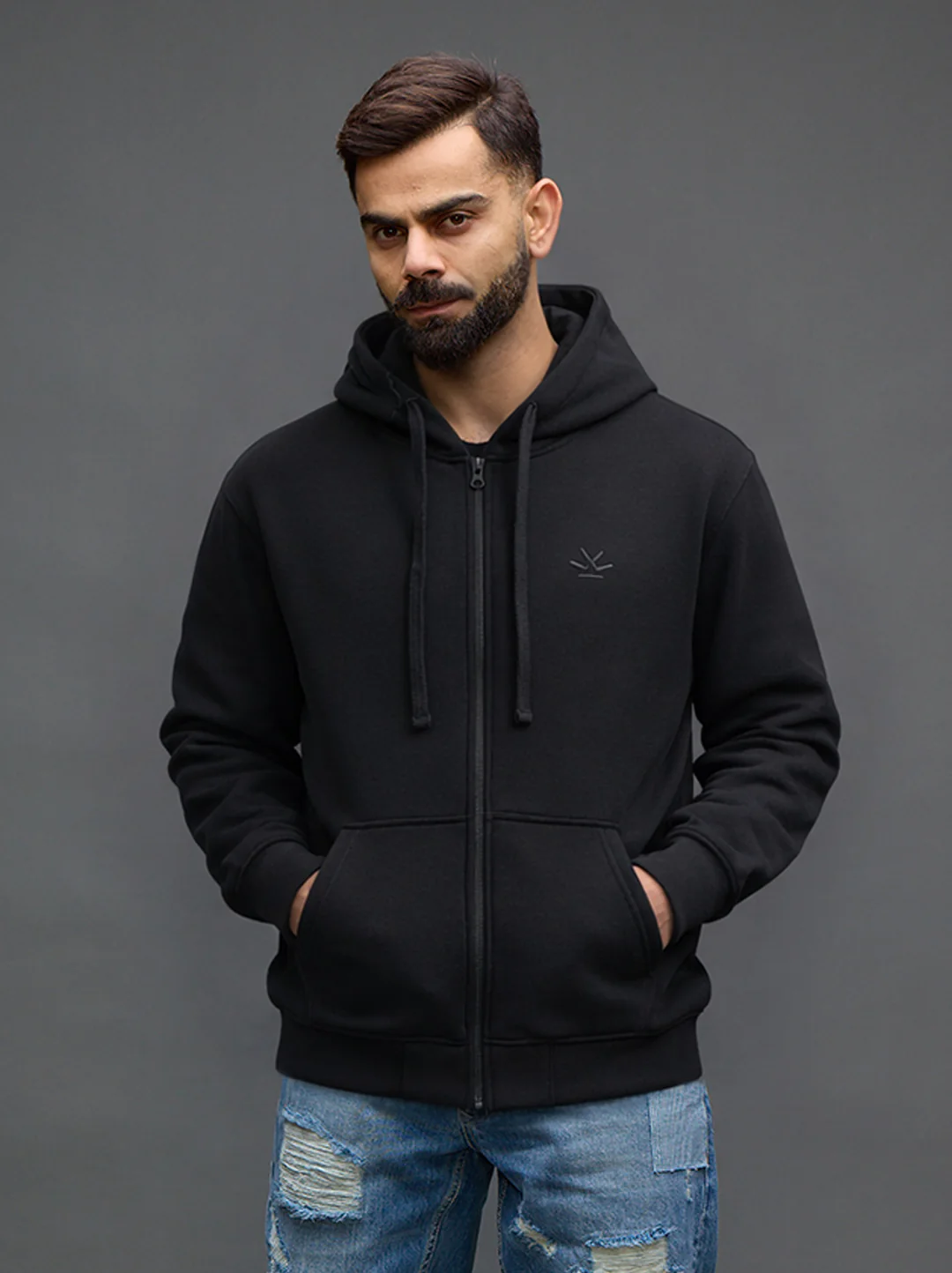 Men's Solid Zip-Up Hoodie Sweatshirt | Black