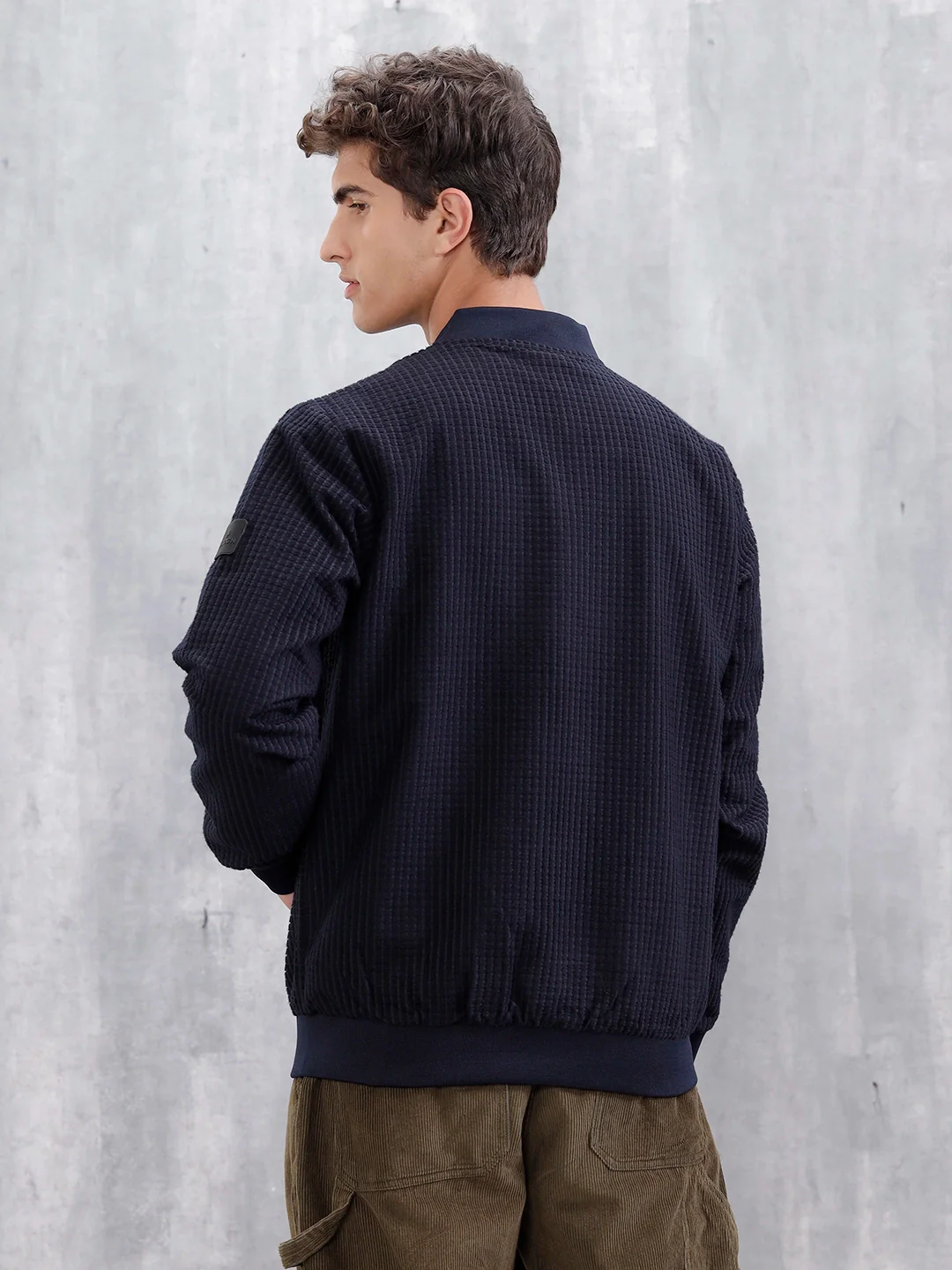 Men’s Textured Casual Bomber Jacket | Black - Image 2