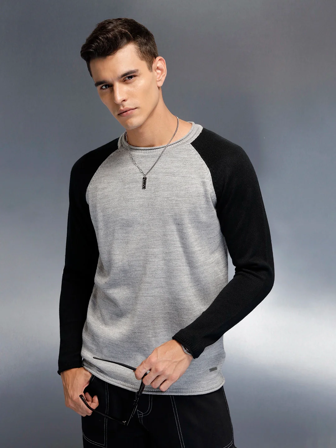 Men’s Textured Colorblock Pullover | Grey