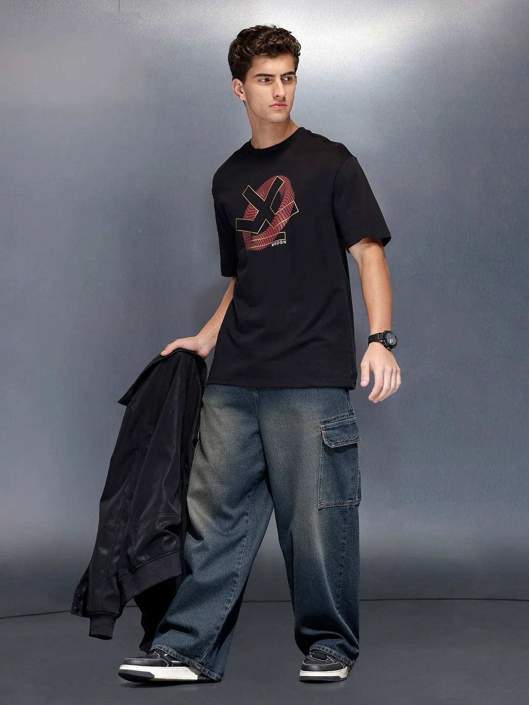 Men’soversize statement print t-shirt | Black - Image 2