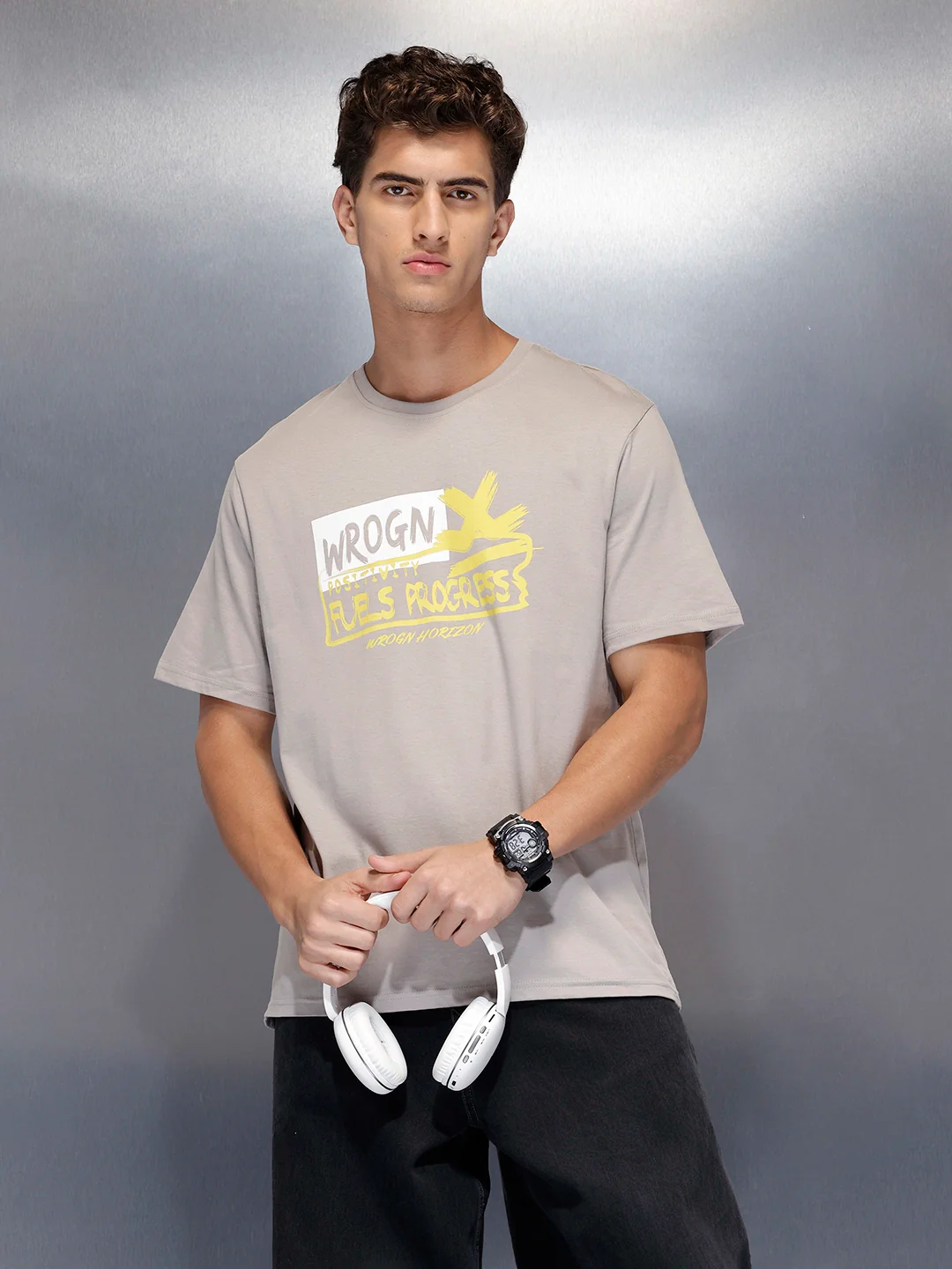 Men’sregular fit printed t-shirt | Grey